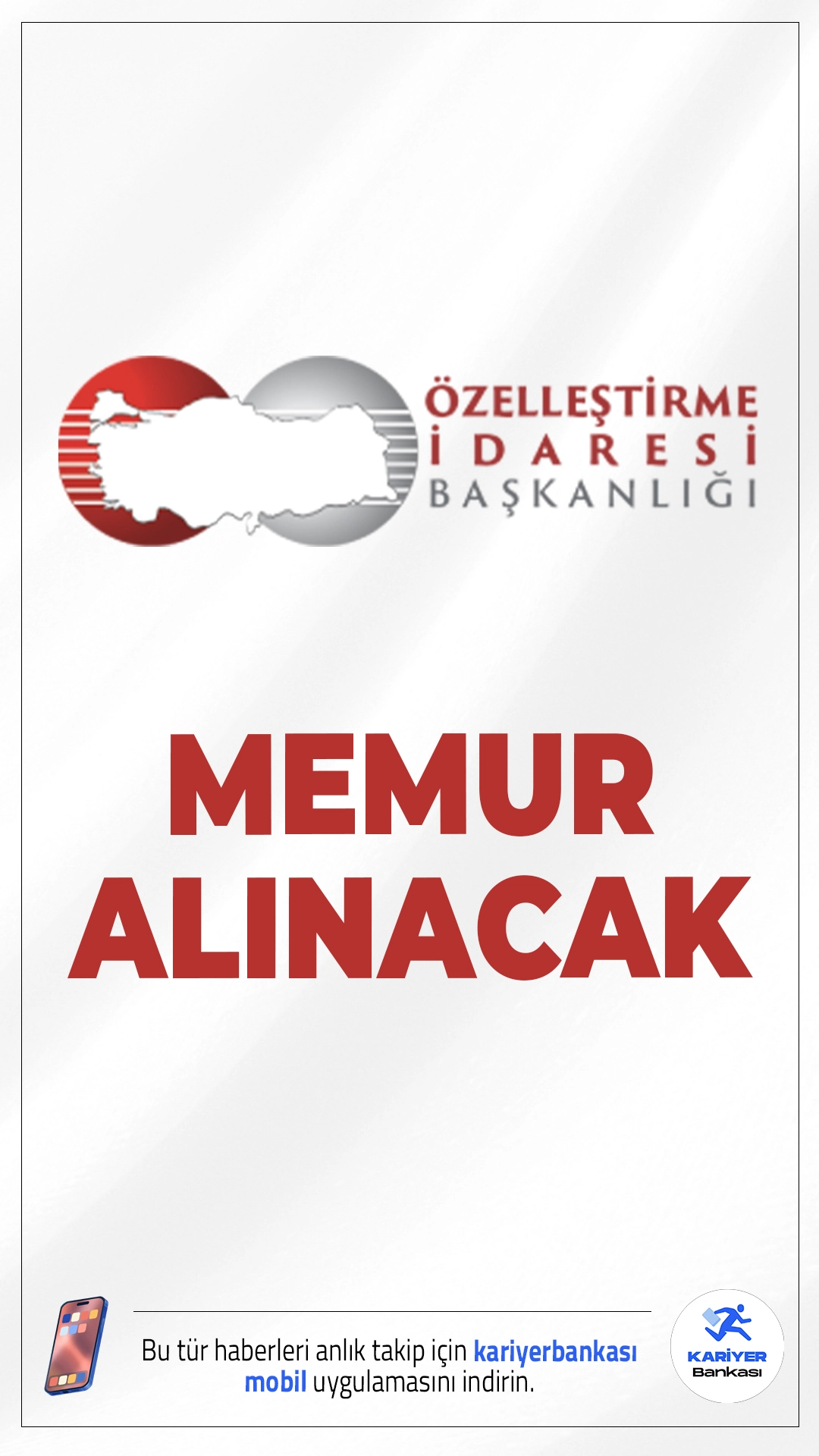 Özelleştirme İdaresi 8 Memur Alımı Yapacak.T.C. Hazine ve Maliye Bakanlığı Özelleştirme İdaresi Başkanlığı, Uzman Yardımcısı alımı duyurusu yayımlandı. Resmi Gazete'de yayımlanan duyuruya göre, alımlar Hukuk, Jeoloji Mühendisliği, Harita Mühendisliği ile Muhasebe ve Finansal Yönetim alanlarında yapılacak.Başvuru şartları ve diğer detaylar bu haberimizde.