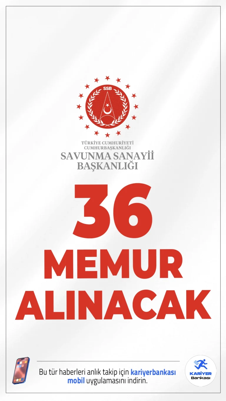 Savunma Sanayii Başkanlığı 36 Memur Alımı Yapacak.Cumhurbaşkanlığı Savunma Sanayii Başkanlığı (SSB) uzman yardımcısı kadrosu için sözlü sınavla personel alımı gerçekleştireceğini duyurdu. KPSS ve YDS puanı ile başvuru yapılacak olan bu alımda mühendislikten sosyal bilimlere kadar birçok alandan mezun adaylar değerlendirilecek.İşte şartlar ve başvuru bilgileri..
