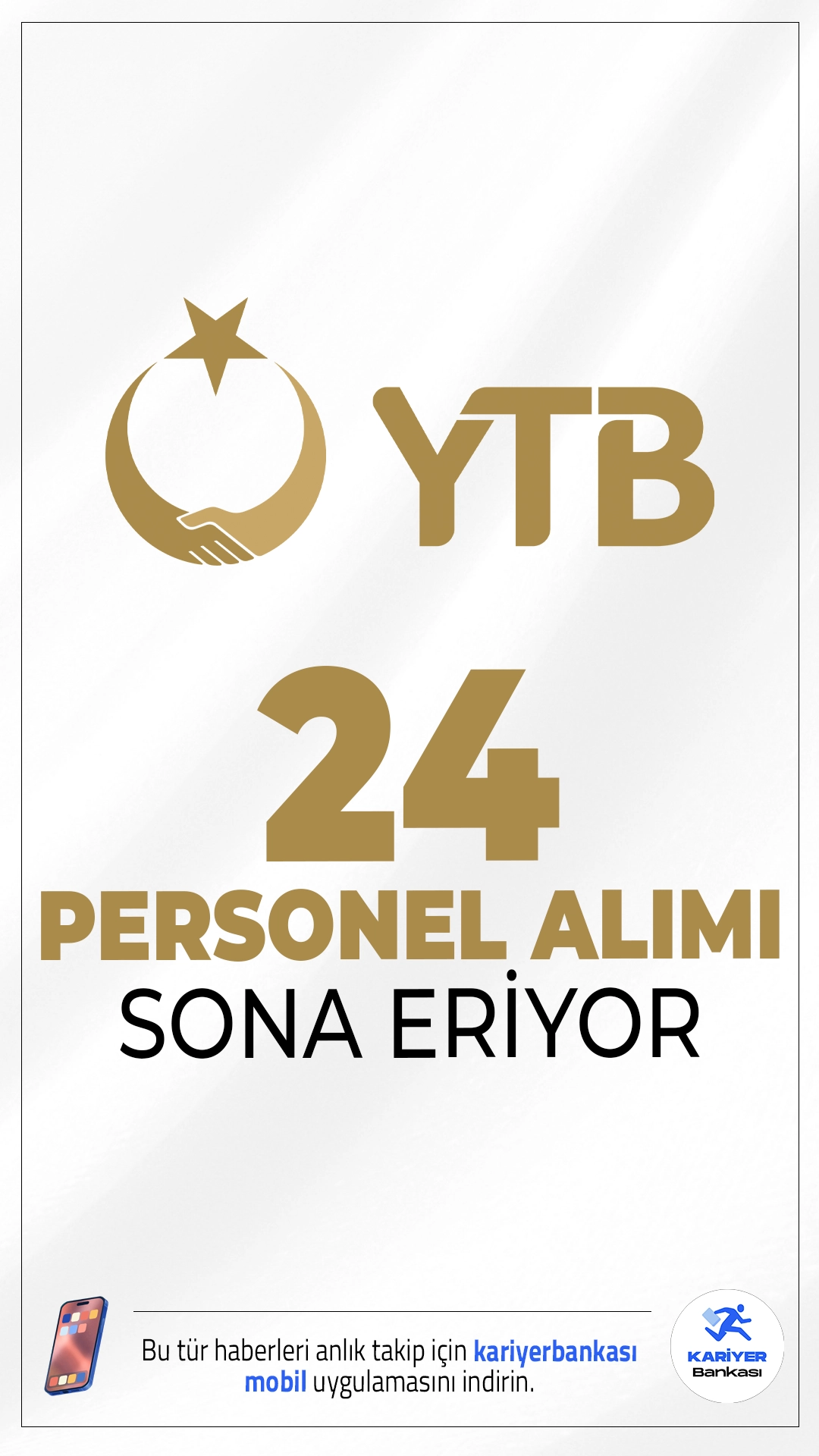 YTB 24 Sözleşmeli Personel Alımı Sona Eriyor.Yurtdışı Türkler ve Akraba Topluluklar Başkanlığı (YTB) sözleşmeli personel alımı başvurularında sona gelindi.İlgili alım duyurusunda, YTB'ye koruma ve güvenlik görevlisi, büro personeli, destek personeli( temizlik görevlisi, şoför) ünvanlarında personel alımı yapılacağı aktarılırken, başvuruların bugün (20 Ekim 2025) sona ereceği kaydedildi. Başvuru sayfası ve şartlara dair detaylar bu haberimizde.