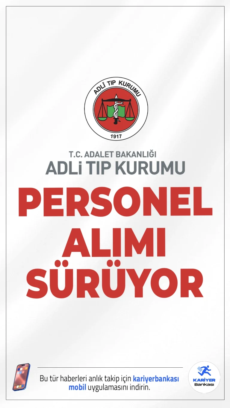 Adli Tıp Kurumu (ATK) 85 Personel Alımı Sürüyor.Adli Tıp Kurumu (ATK) Mühendis (Bilişim), Laborant, İnfaz ve Koruma Memuru (Kadın/Erkek), Hemşire, Kimyager, Büro Personeli, Destek Personeli (Şoför, Aşçı, Hizmetli) ünvanlarında sözleşmeli personel alımı başvuruları sürüyor. Başvuru yapacak adayların genel ve özel şartları sağlaması gerekmektedir.Başvuru şartları ve kontenjan dağılımı haberimizde.