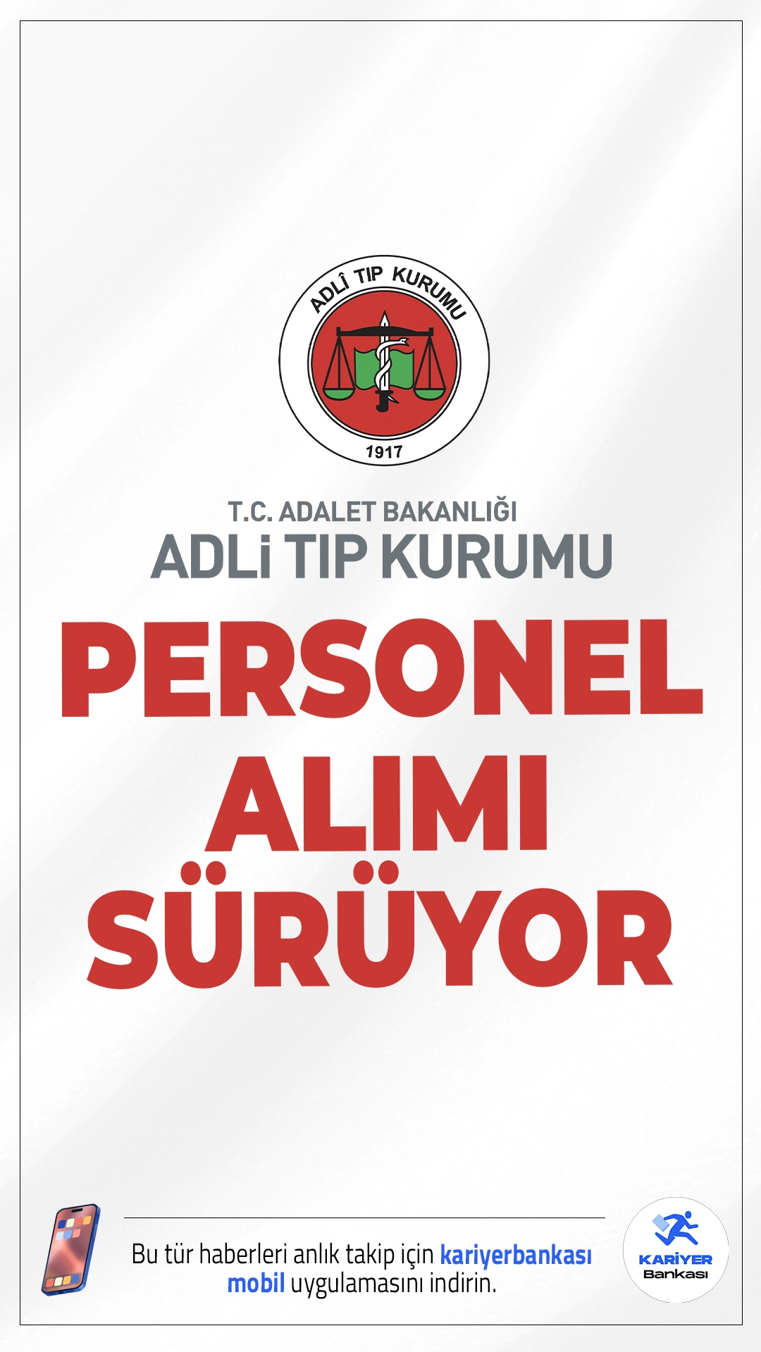 Adli Tıp Kurumu (ATK) 85 Personel Alımı Sürüyor.Adli Tıp Kurumu (ATK) Mühendis (Bilişim), Laborant, İnfaz ve Koruma Memuru (Kadın/Erkek), Hemşire, Kimyager, Büro Personeli, Destek Personeli (Şoför, Aşçı, Hizmetli) ünvanlarında sözleşmeli personel alımı başvuruları sürüyor. Başvuru yapacak adayların genel ve özel şartları sağlaması gerekmektedir.Başvuru şartları ve kontenjan dağılımı haberimizde.
