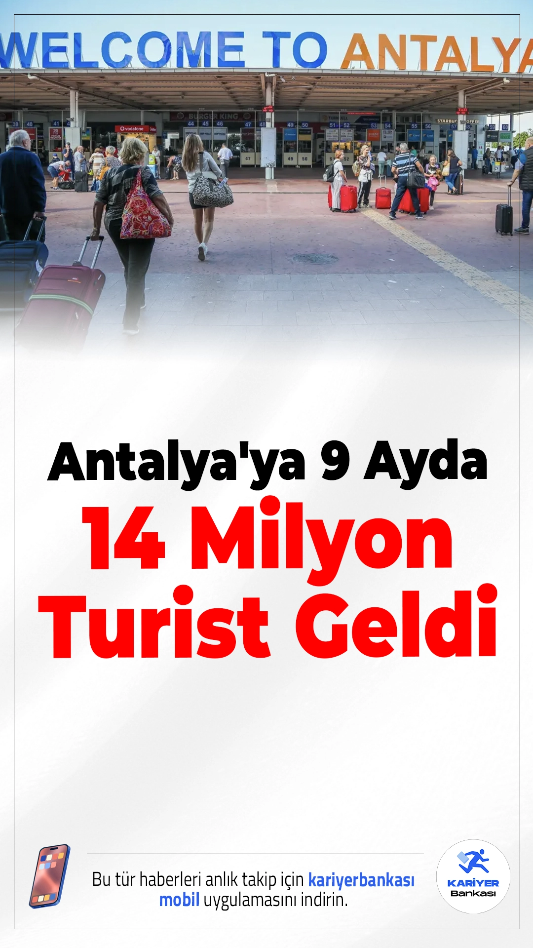 Antalya'ya 9 Ayda 14 Milyon Turist Geldi.Antalya, yılın ilk 9 ayında 14 milyonu aşkın yabancı turisti ağırlayarak turizmde yeni bir başarıya imza attı. En çok turist gönderen ülke ise Rusya oldu.