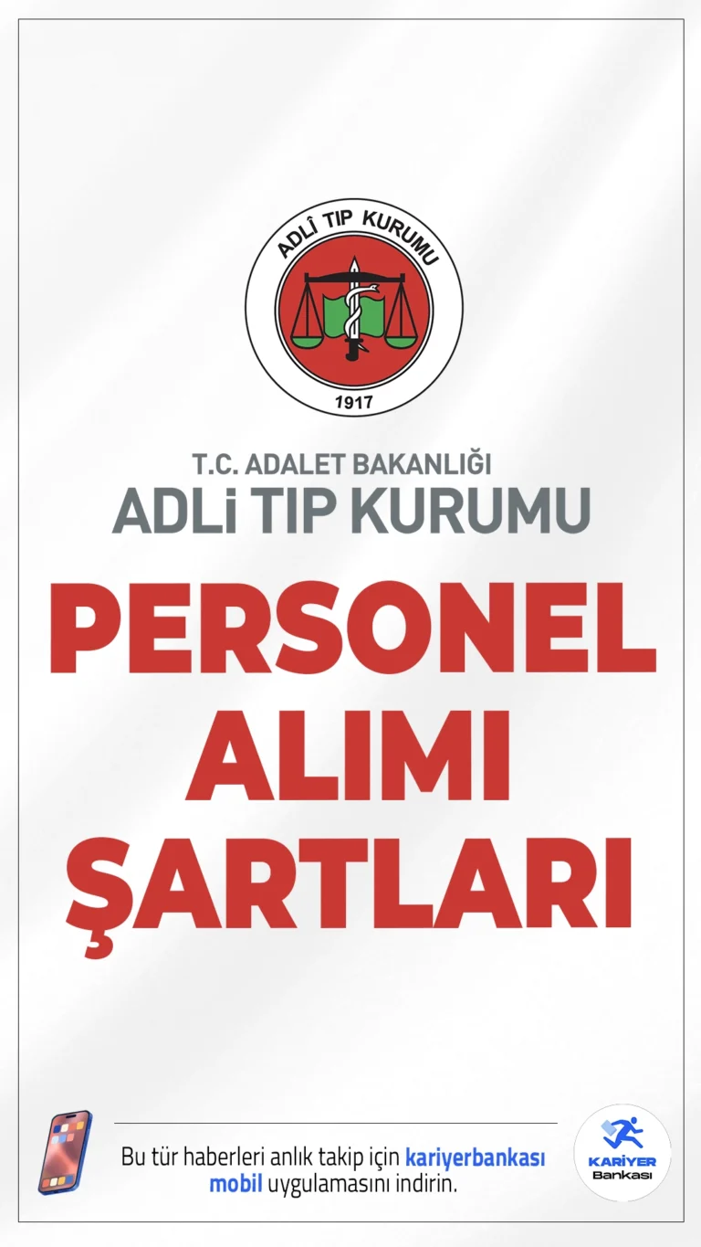 Adli Tıp Kurumu (ATK) 85 Personel Alımı Şartları.Adli Tıp Kurumu (ATK) personel alımı başvuruları devam ediyor.İlgili alım duyurusunda ATK'ya Mühendis (Bilişim), Laborant, İnfaz ve Koruma Memuru (Kadın/Erkek), Hemşire, Kimyager, Büro Personeli, Destek Personeli (Şoför, Aşçı, Hizmetli) ünvanlarında sözleşmeli personel alımı yapılacağı aktarıldı.Başvuru şartları ve kontenjan dağılımına dair detaylar bu haberimizde.