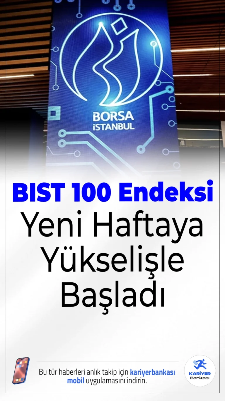 BIST 100 Endeksi Yeni Haftaya Yükselişle Başladı.Borsa İstanbul'da BIST 100 endeksi, yeni haftaya yüzde 0,38 artışla 10.247,28 puandan başlangıç yaptı. Endekste toparlanma sinyalleri dikkat çekti.