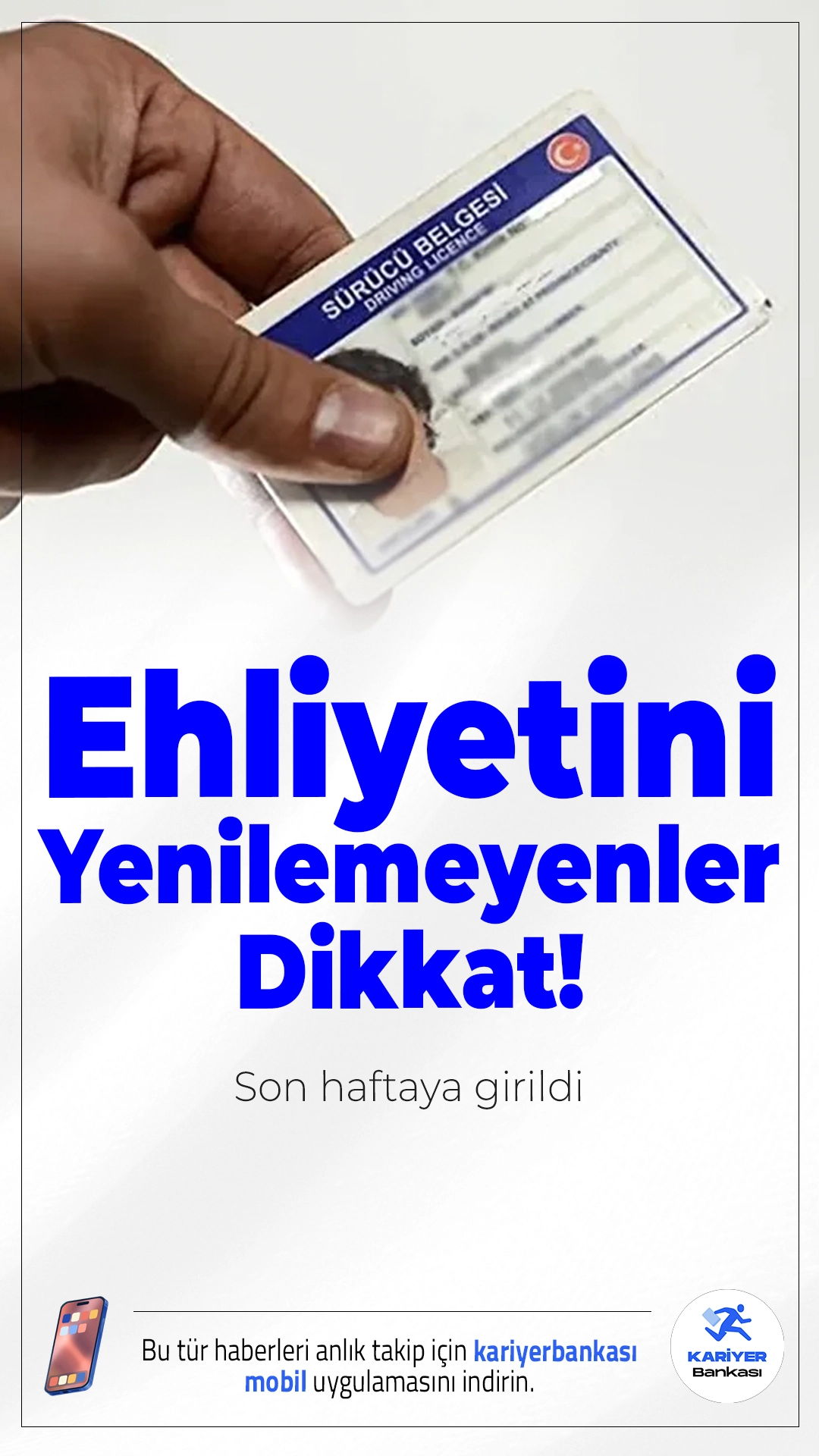 Ehliyetini Yenilemeyenler Dikkat: Son Hafta!Eski tip ehliyet sahibi 1,9 milyon kişi için son hafta! 31 Ekim'e kadar yenilemeyenler hem yasal sorun yaşayacak hem de 7 bin 423 TL fazla ödemek zorunda kalacak.