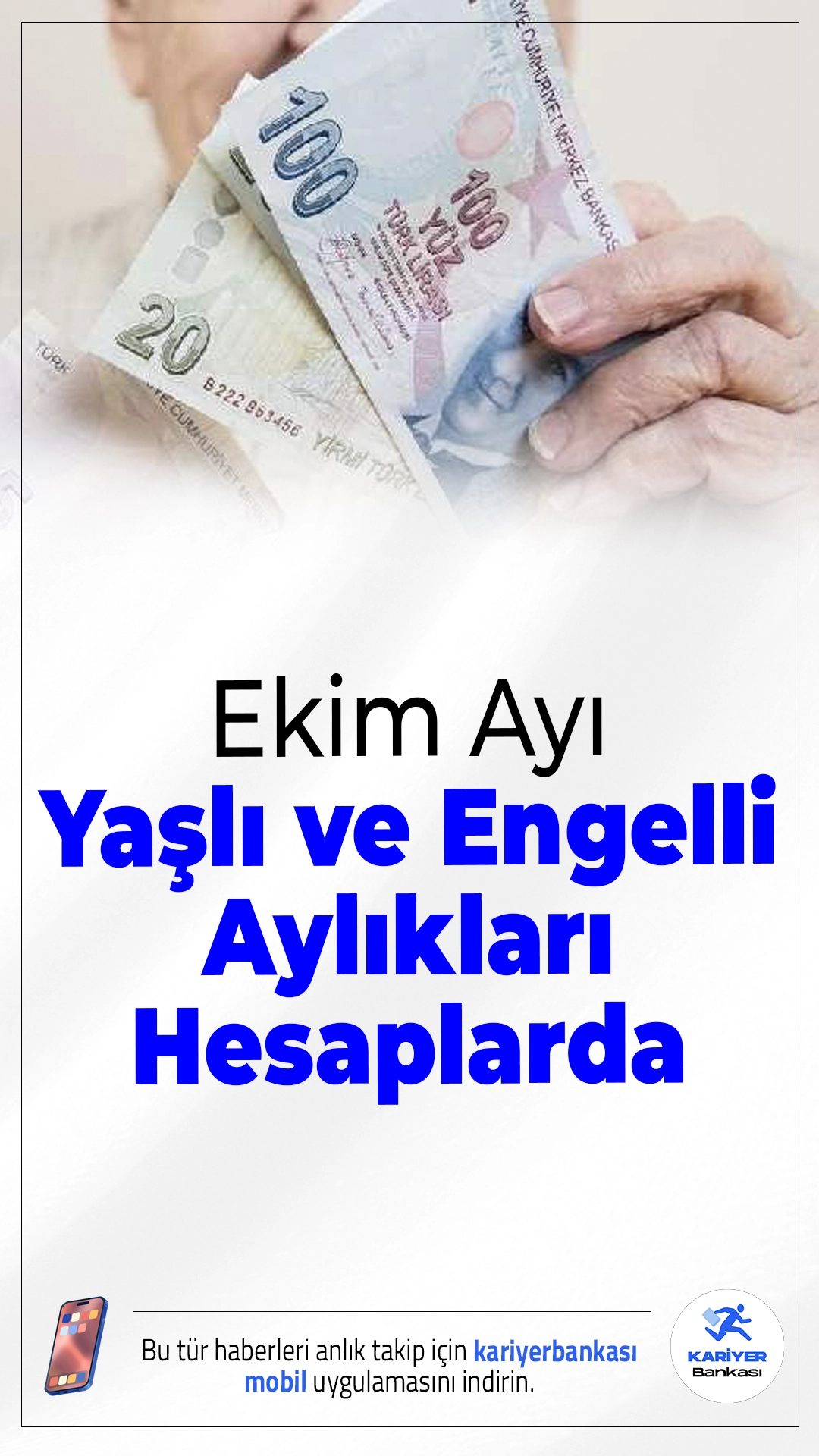 Ekim Ayı Yaşlı ve Engelli Aylıkları Hesaplara Yatırıldı.Yaklaşık 7,2 milyar liralık yaşlı ve engelli aylığı ödemeleri Ekim ayı itibarıyla hak sahiplerinin hesaplarına aktarılmaya başlandı.