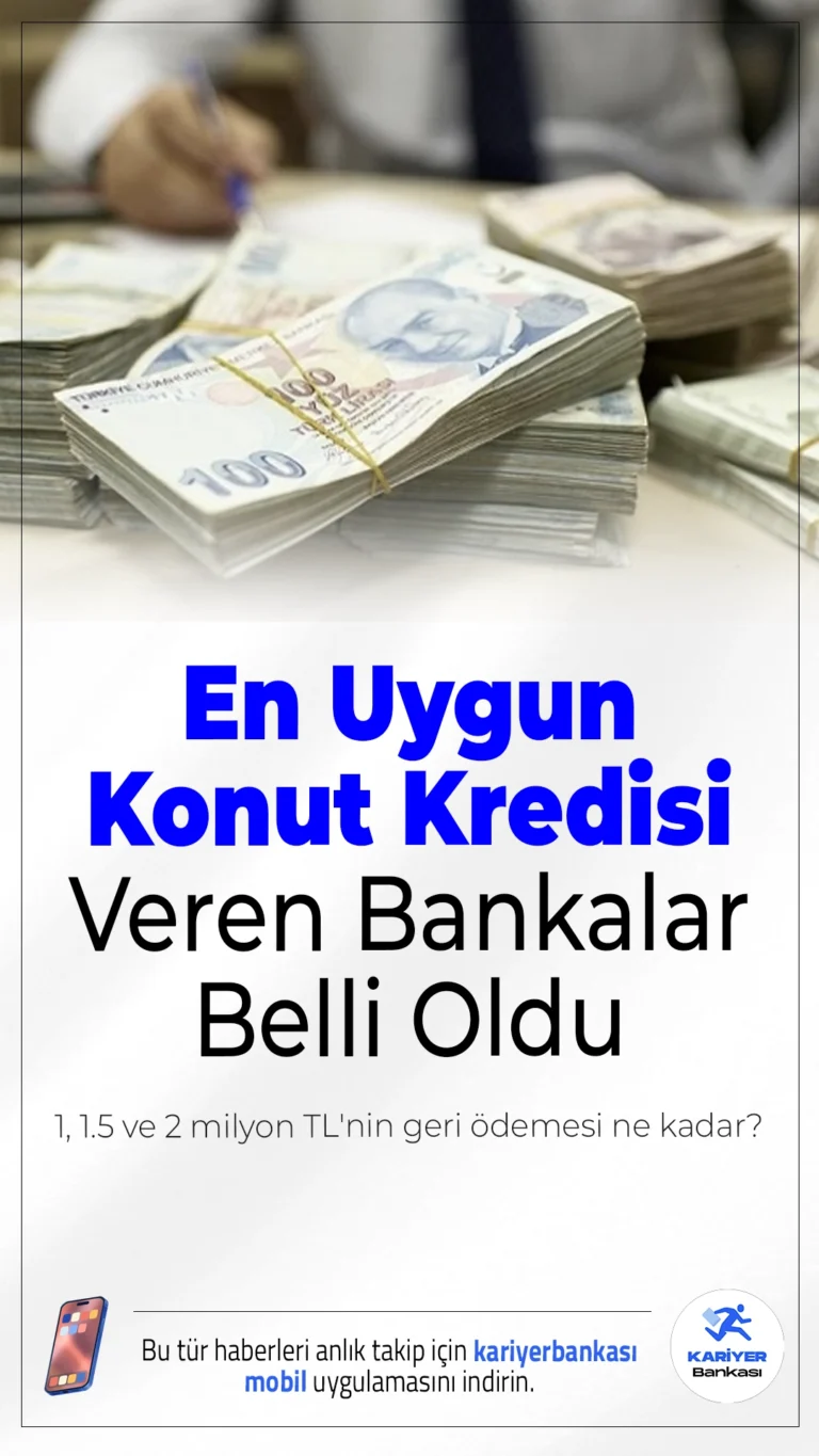 En Uygun Konut Kredisi Veren Bankalar Belli Oldu: 1, 1.5 ve 2 Milyon TL'nin Geri Ödeme Hesapları.Ev sahibi olmak isteyenler için bankaların sunduğu konut kredisi faiz oranlarında bu hafta değişiklik yaşanmadı. 23 Ekim 2025 itibarıyla 1 milyon TL’ye 10 yıl vadeli kredi çeken biri aylık yaklaşık 28 bin TL taksit ödeyecek.