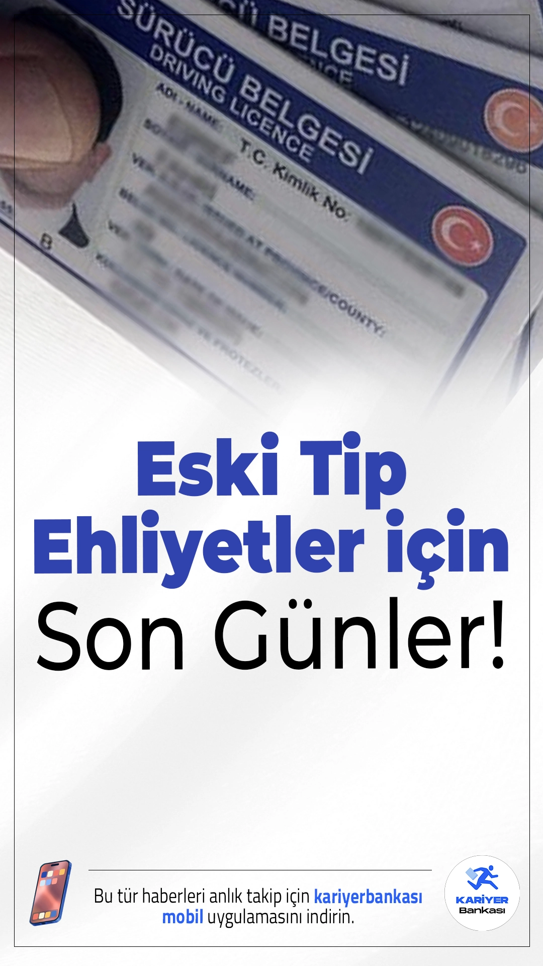 Eski Tip Ehliyetler İçin Son Gün Cuma!Ehliyetini hâlâ yenilemeyen sürücüler için kritik uyarı geldi. Eski tip sürücü belgelerini yeni tip ehliyetlerle değiştirme süresi 31 Ekim Cuma günü sona eriyor.