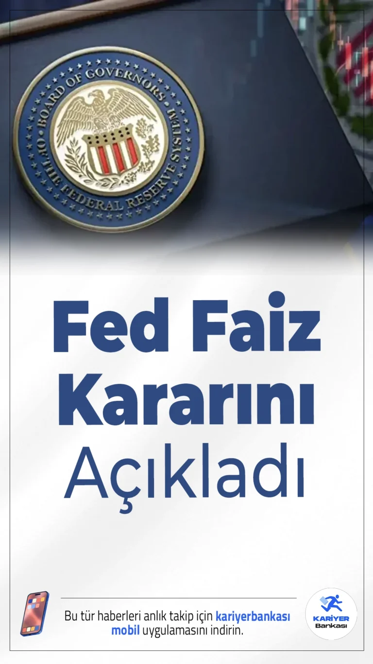 Fed Faiz Kararını Açıkladı.Fed, beklentiler doğrultusunda politika faizini 25 baz puan indirerek yüzde 3,75–4,00 aralığına çekti. Bu adımla 2025 yılında ikinci kez faiz indirimine gidildi.