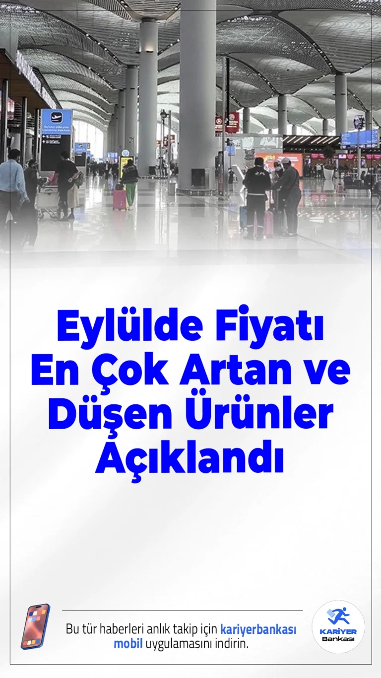 Eylülde Fiyatı En Çok Artan ve Düşen Ürünler Açıklandı.Türkiye İstatistik Kurumu (TÜİK) verilerine göre, eylül ayında fiyatı en çok artan ürün üniversite eğitimi oldu. Yüzde 61,67 oranındaki artışla zirveye oturan üniversite eğitimini, yüzde 36,62 ile diğer konaklama hizmetleri (öğrenci yurtları) ve yüzde 19,84 ile yumurta izledi.