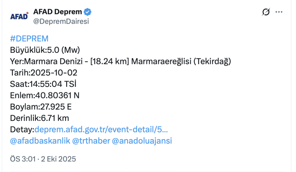 Tekirdağ deprem