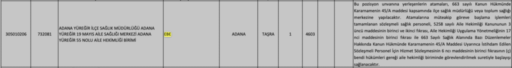 Sağlık bakanlığı 805 Ebe Alımı