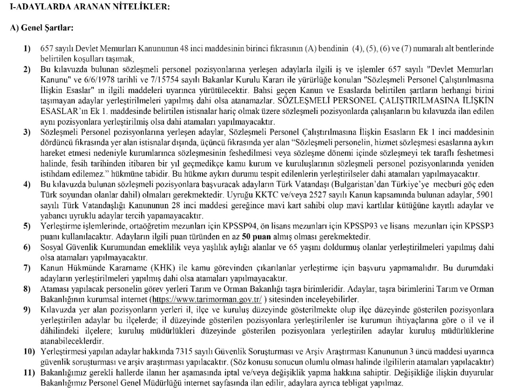 tarım bakanlığı 200 personel alımı