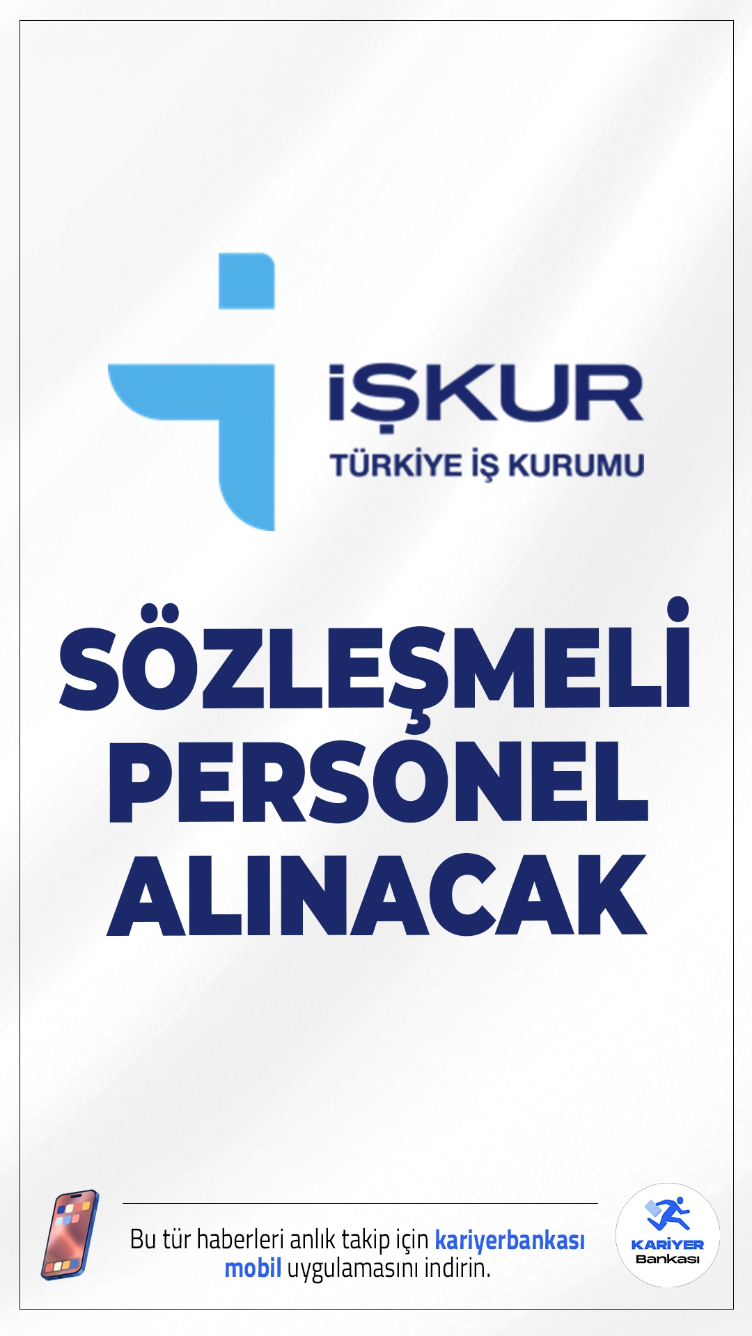 İŞKUR 8 Sözleşmeli Personel Alımı Yapacak.Türkiye İş Kurumu Genel Müdürlüğü, Bilgi İşlem Dairesi Başkanlığı bünyesinde istihdam edilmek üzere 8 sözleşmeli bilişim personeli alımı yapacak. Alımlar; 375 sayılı KHK Ek 6. madde kapsamında ve ilgili yönetmelik hükümleri doğrultusunda, yazılı ve/veya uygulamalı sınav ile gerçekleştirilecek.