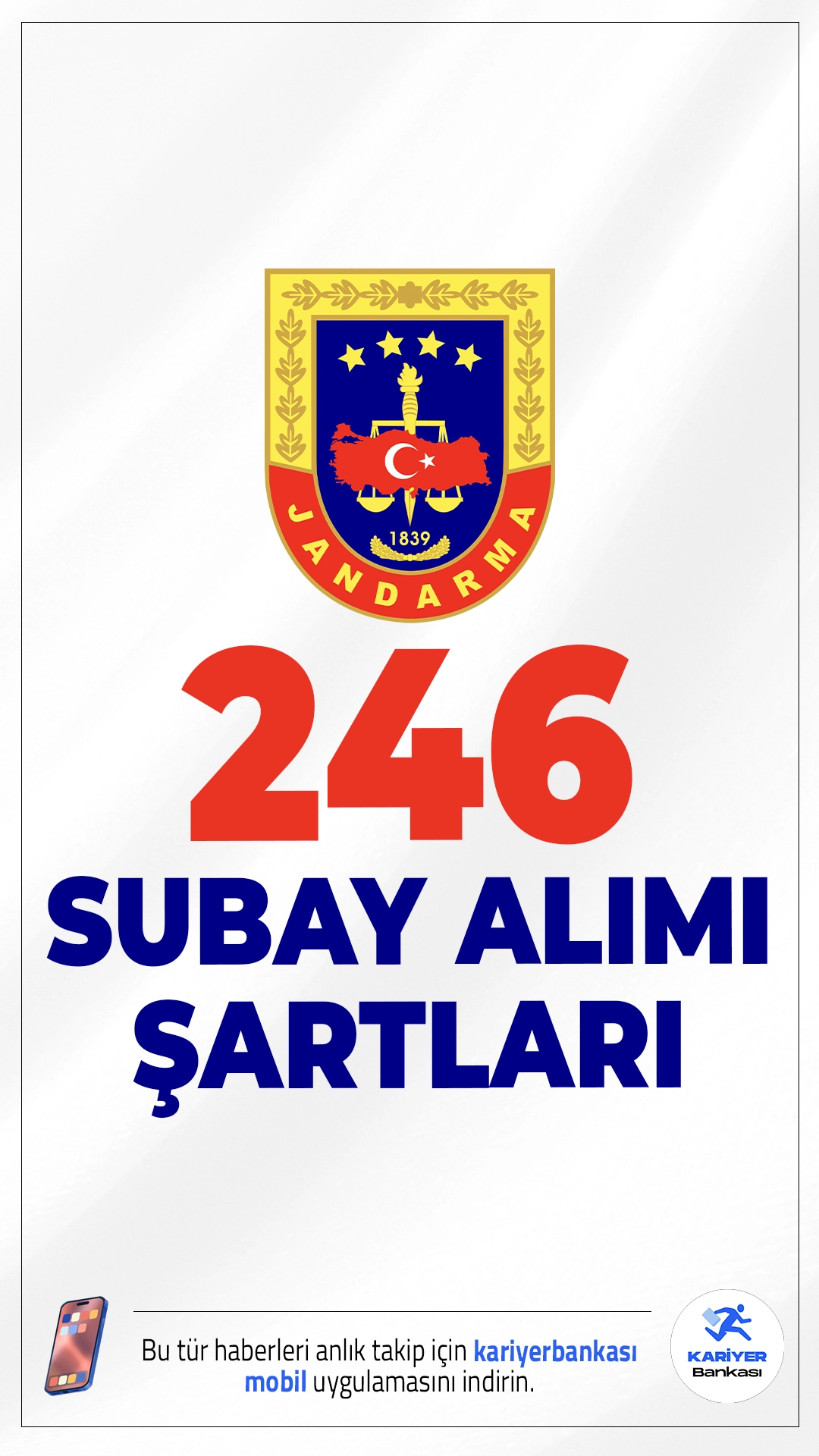 Jandarma 246 Subay Alımı Başvuru Şartları.Jandarma Genel Komutanlığı subay alımı başvuruları sürüyor. İlgili alım duyurusunda, Jandarma Genel Komutanlığına farklı branşlarda muvazzaf ve sözleşmekli subay alımı yapılacağı aktarıldı.Başvurular 3 Kasım 2025 tarihine kadar sürecek. Başvuru şartları ve diğer detaylar bu haberimizde.