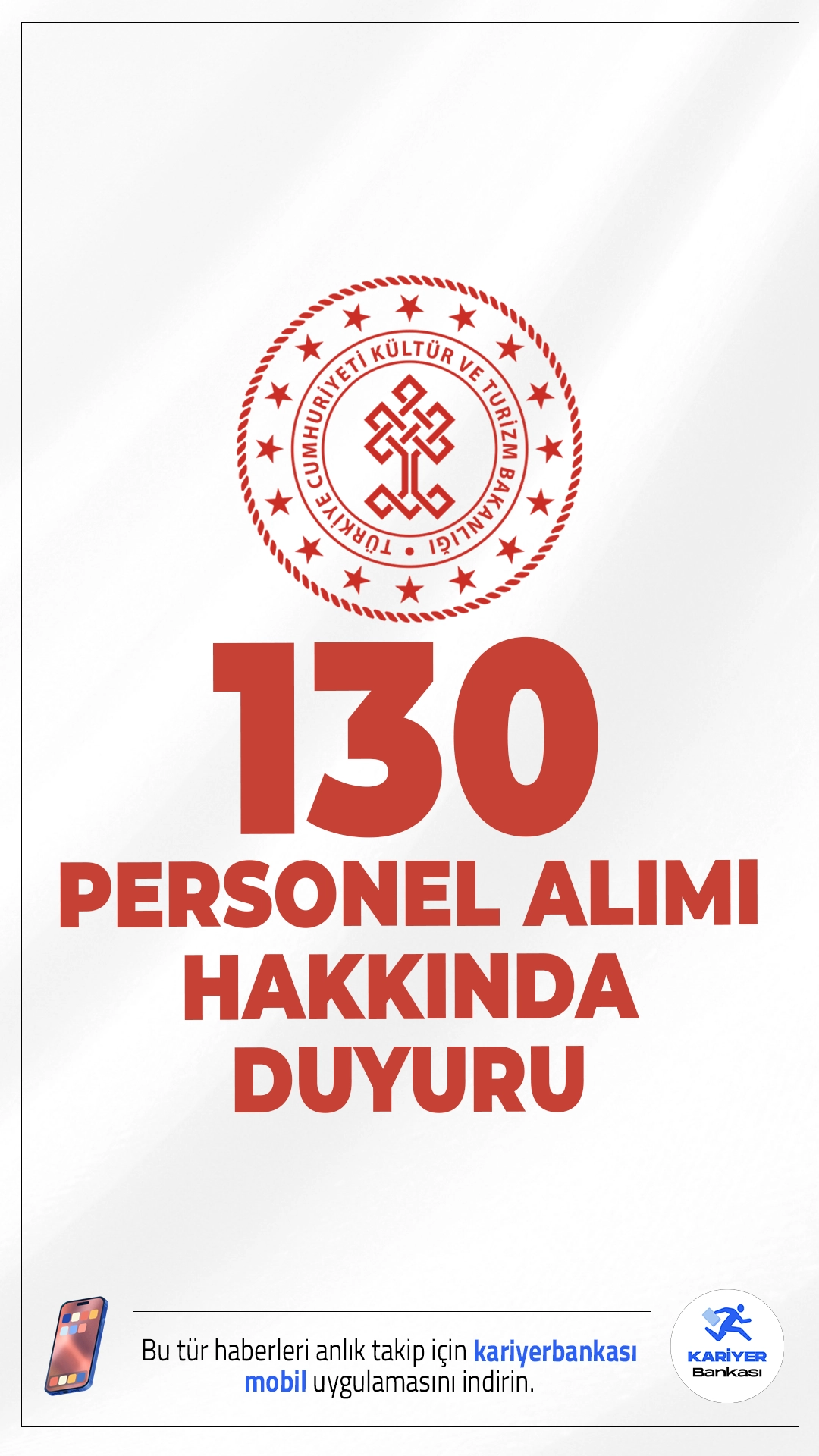 Kültür Bakanlığı 130 Personel Alımı Hakkında Duyuru Yayımlandı. Kültür ve Turizm Bakanlığı sayfasından yayımlanan duyuruda göre, 03.04.2025-18.04.2025 tarihleri arasında başvuruları alınan 130 Sözleşmeli Personel Alımı kapsamında, atamaya esas belgelerini teslim etmeyen, feragat eden ve kriterleri tutmayan adayların yerine yerleştirilen YEDEK ADAYLARIN listesinin yayımlandığı aktarıldı.