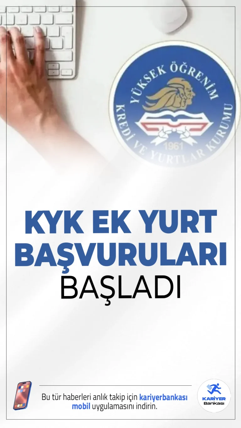 KYK Ek Yurt Başvuruları Başladı.Yatay ve dikey geçiş yapan, yüksek lisans, doktora, özel yetenek ve ek kontenjan öğrencileri için KYK yurt başvuruları başladı. Son başvuru tarihi: 17 Ekim 2025, saat 23.59.
