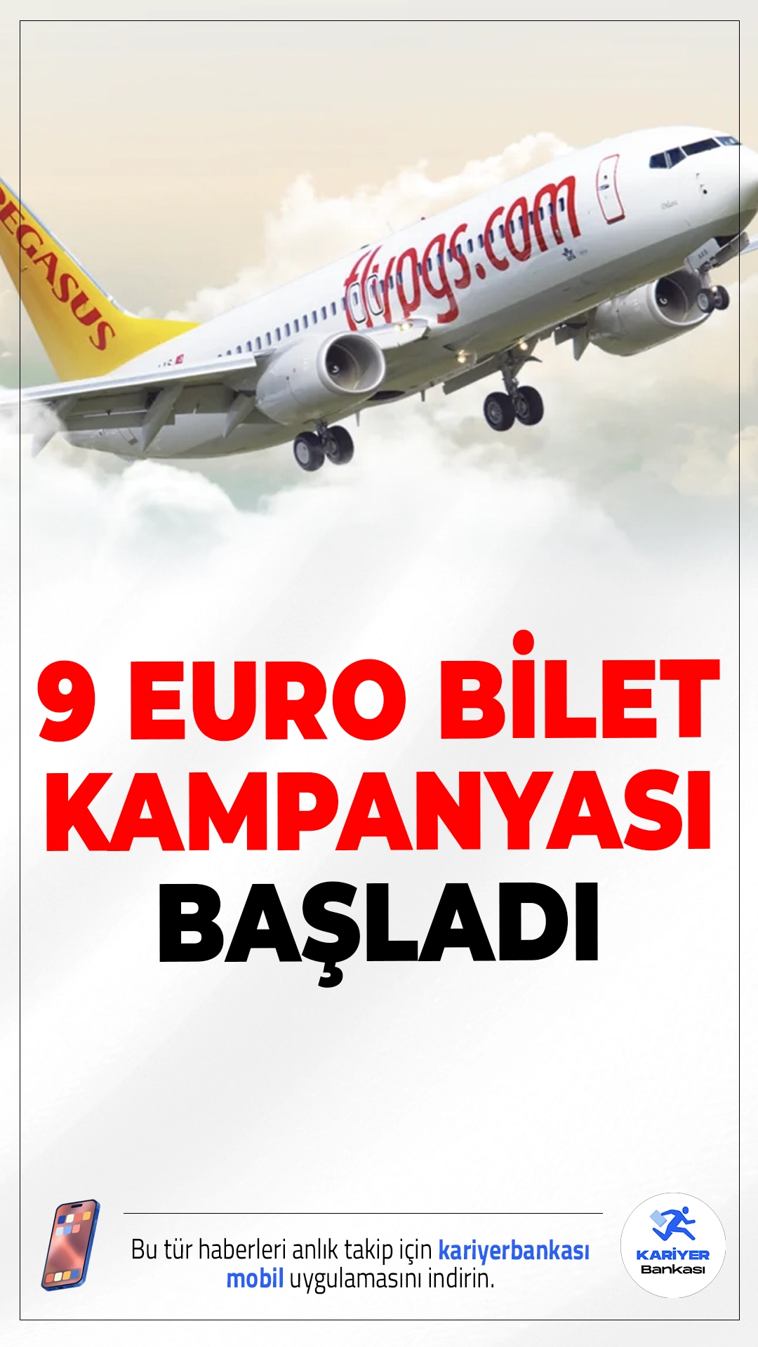 Pegasus’tan 9 Euro’ya Yurt Dışı Bilet Kampanyası.Pegasus Hava Yolları, 7-8 Ekim 2025 tarihlerinde geçerli olacak kampanya ile bazı yurt dışı destinasyonlarına biletleri 9 Euro artı vergilerden başlayan fiyatlarla satışa sunuyor.