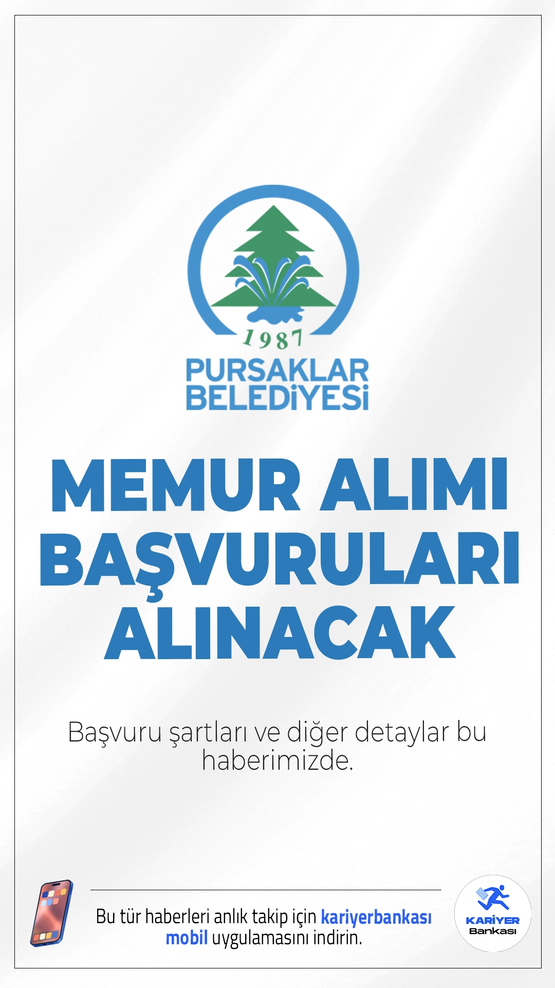 Pursaklar Belediyesi 15 Memur Alımı Başvuruları Alınacak.Ankara ili Pursaklar Belediyesi memur alımı başvuruları başladı.İlan kapsamında erkek ve kadın adaylardan olmak üzere zabıta alımı yapılacak. Adayların belirlenen şartları taşıması ve KPSS'den en az 65 puan almış olması gerekiyor.Başvuru şartları ve diğer detaylar bu haberimizde.