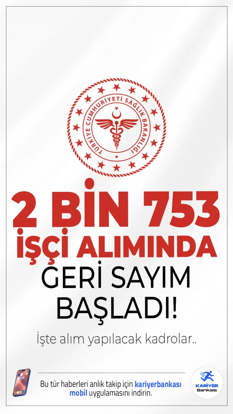 Sağlık Bakanlığı 2 Bin 753 İşçi Alımı için Geri Sayım Başladı.Sağlık Bakanı Kemal Memişoğlu, yaptığı son açıklamayla kamuoyuna bakanlık bünyesinde toplam 18 bin yeni personel yapılacağını duyurmuştu. Bu alımların 2 bin 753’ü sürekli işçi kadrosunda yapılacakken, geriye kalan 15 bin 247 sözleşmeli personel için tercihler ÖSYM aracılığıyla gerçekleştirildi.