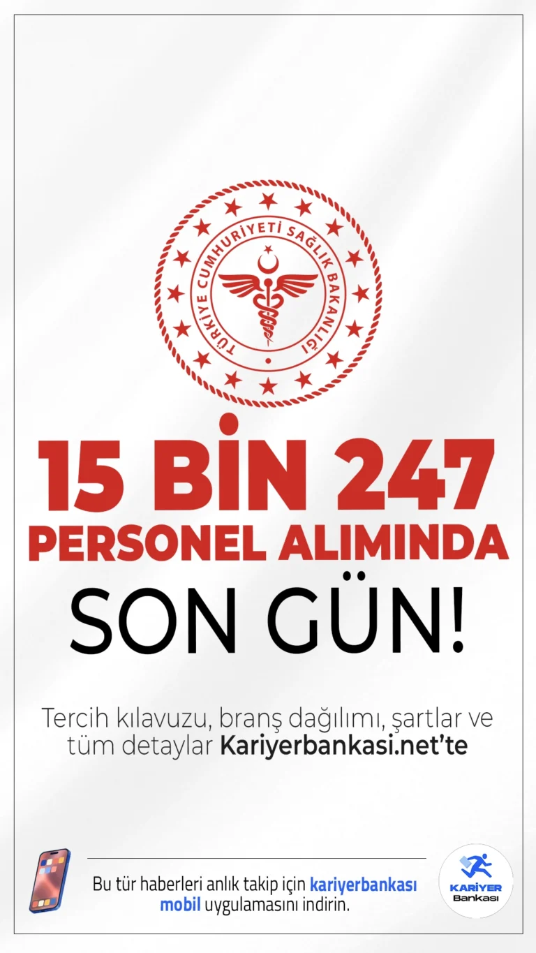 Sağlık Bakanlığı 15 Bin 247 Personel Alımı Sona Eriyor.Sağlık Bakanlığ KPSS 2025/5 ile 15 bin 247 sözleşmeli personel alımı başvurularında son güne girildi. KPSS 2025/5 merkezi yerleştirme ile yapılacak bu alımlar için tercih süreci ÖSYM üzerinden bugün(6 Ekim 2025) saat 23.59'da sona erecek. Başvuru yapacak adayların her ünvan için belirtilen şartları ve nitelik kodlarını dikkatle incelemesi gerekmektedir.