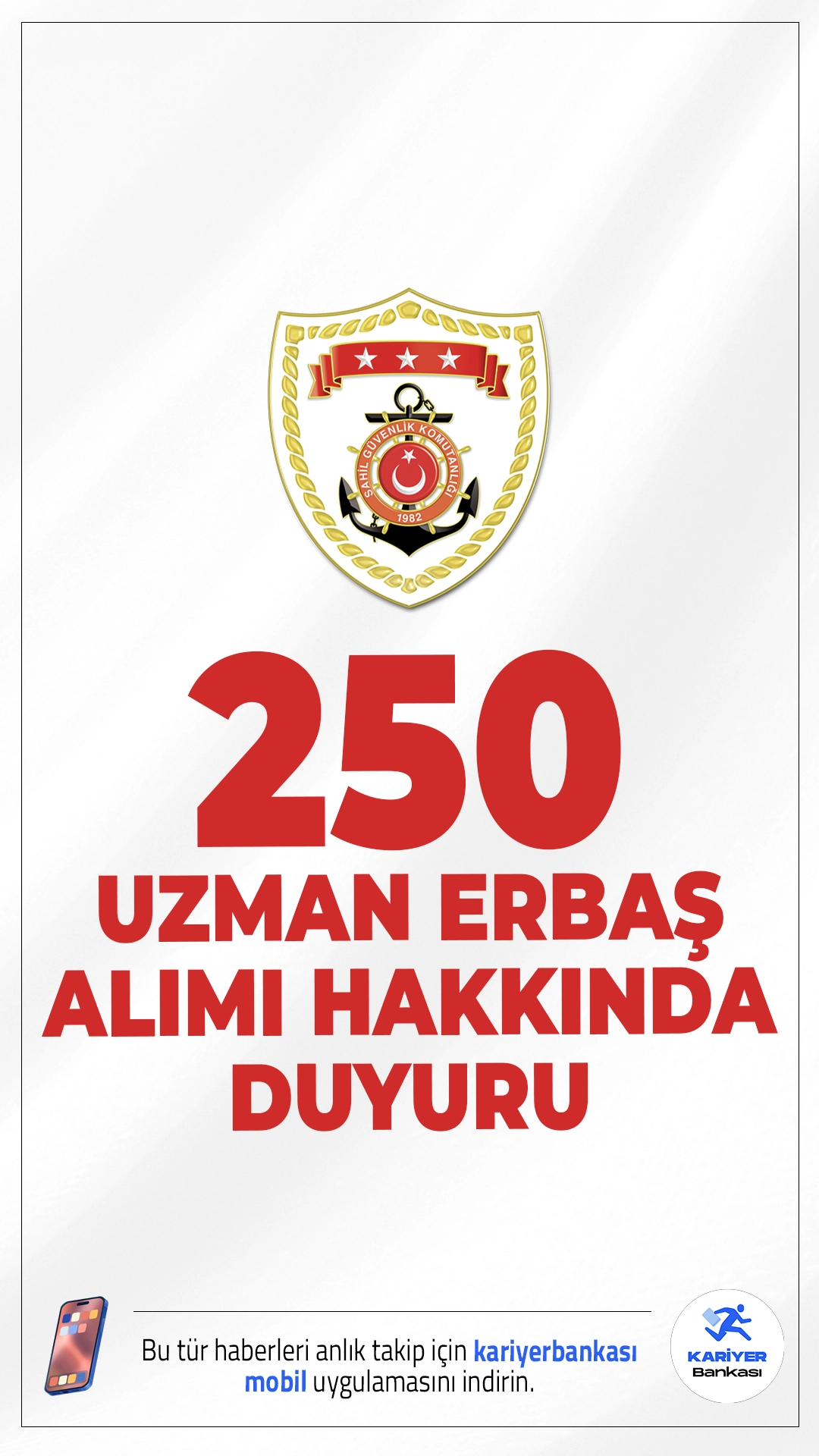 Sahil Güvenlik 250 Uzman Erbaş Alımı Sonuçları Açıklandı.Sahil Güvenlik Komutanlığı'nın 250 kişilik Uzman Erbaş alımı için yaptığı sınavın sonuçları erişime açıldı. Adaylar sonuçlarını T.C. Kimlik Numarası ile sorgulayabiliyor.