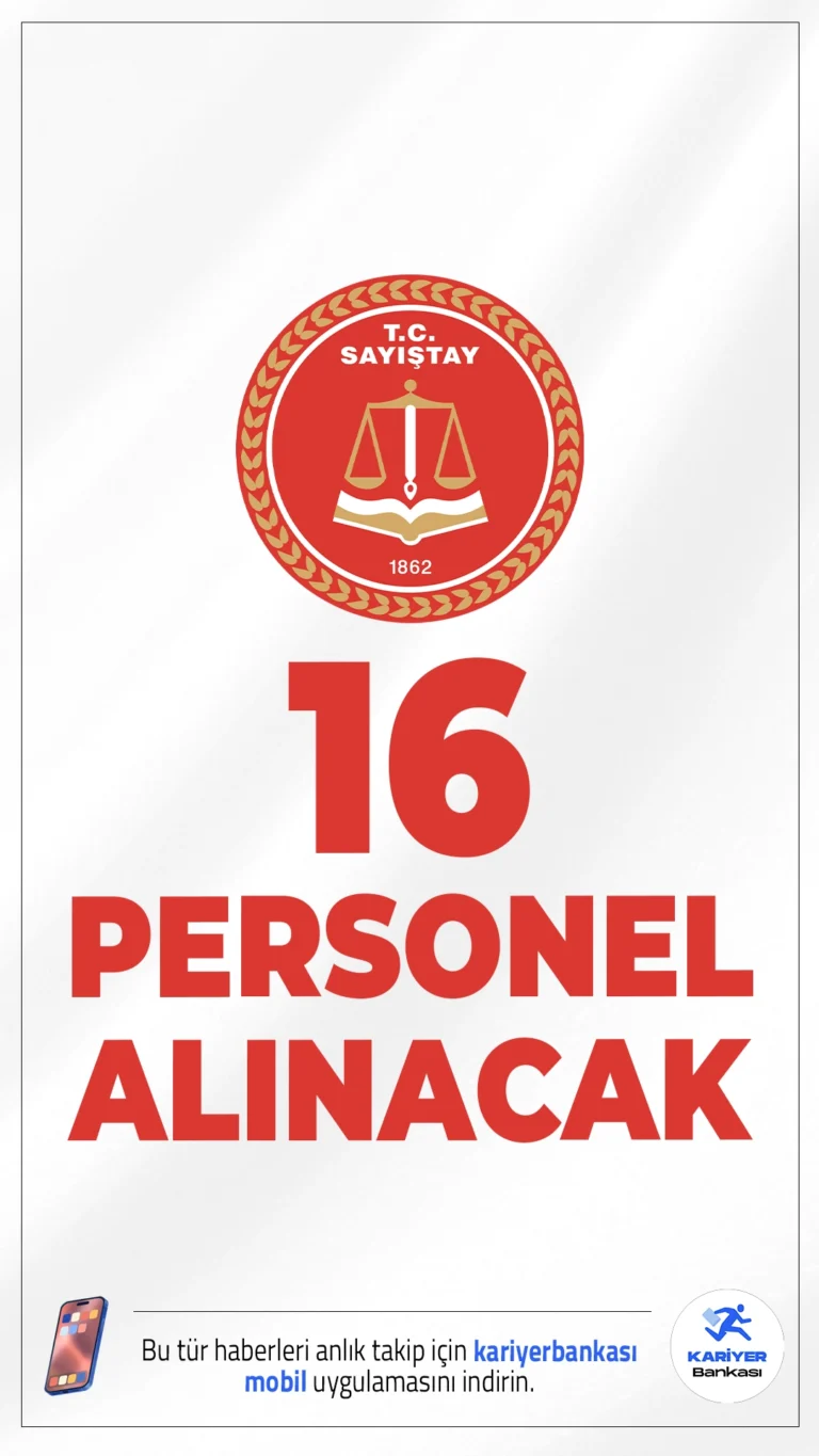 Sayıştay Başkanlığı 16 Personel Alımı Yapacak.Sayıştay Başkanlığı, Bilgi İşlem Birimi'nde görevlendirilmek üzere 3 sözleşmeli çözümleyici ve 13 sözleşmeli programcı alımı gerçekleştireceğini duyurdu. Alımlar, 657 sayılı Devlet Memurları Kanunu’nun 4/B maddesi kapsamında yapılacak olup, başvurular KPSS B grubu puan sıralamasına göre yapılacak sözlü sınav sonucuna göre belirlenecek.İşte şartlar ve başvuru bilgileri..