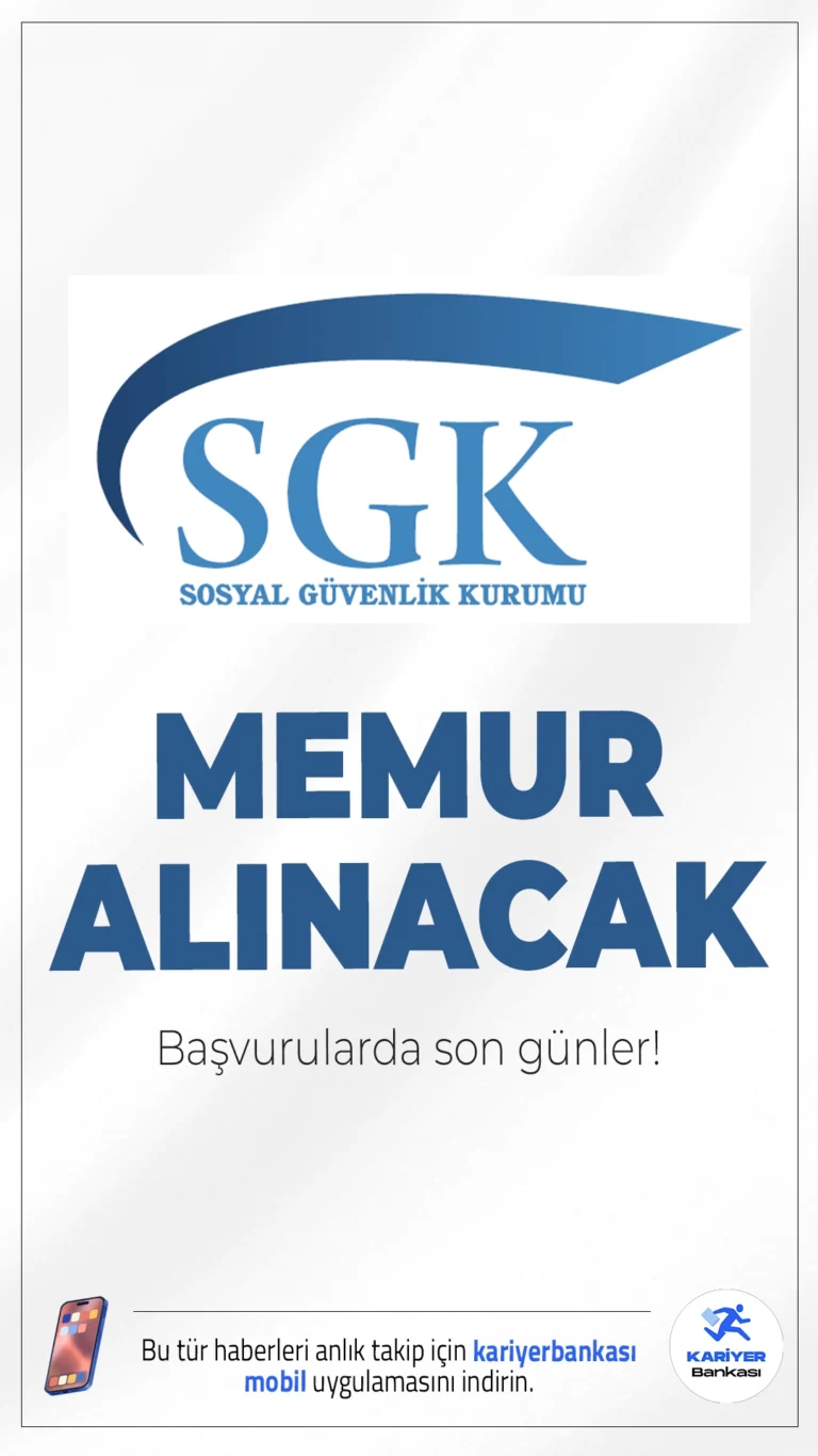 SGK 100 Memur Alımı Yapacak!Başvurularda Son Günler.Sosyal Güvenlik Kurumu (SGK) memur alımı başvurularında son günlere girildi. Resmi Gazete'de yayımlanan duyuruda, SGK'ya lisans mezunlarından olmak üzere Sosyal Güvenlik Denetmen Yardımcısı alımı yapılacağı aktarıldı. Başvurular 2 Kasım 2025 tarihinde sona erecek. Başvuru şartları ve diğer detayları bu haberimizde.