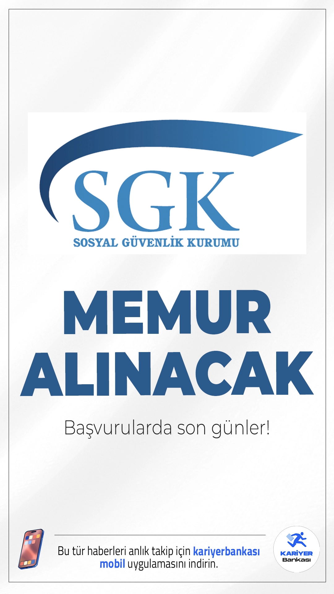 SGK 100 Memur Alımı Yapacak!Başvurularda Son Günler.Sosyal Güvenlik Kurumu (SGK) memur alımı başvurularında son günlere girildi. Resmi Gazete'de yayımlanan duyuruda, SGK'ya lisans mezunlarından olmak üzere Sosyal Güvenlik Denetmen Yardımcısı alımı yapılacağı aktarıldı. Başvurular 2 Kasım 2025 tarihinde sona erecek. Başvuru şartları ve diğer detayları bu haberimizde.