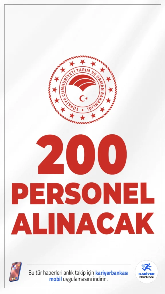 Tarım ve Orman Bakanlığı 200 Personel Alımı Yapacak.Tarım ve Orman Bakanlığı personel alımı duyurusu yayımlandı. Resmi Gazete'de yayımlanan duyuruya göre, Tarım Bakanlığına çeşitli ünvanlarda sözleşmeli personel alımı yapılacak.Başvuru yapacak adayların genel şartların yanı sıra, özel nitelikleride taşıması gerekmektedir. İşte şartlar ve başvuru bilgileri..