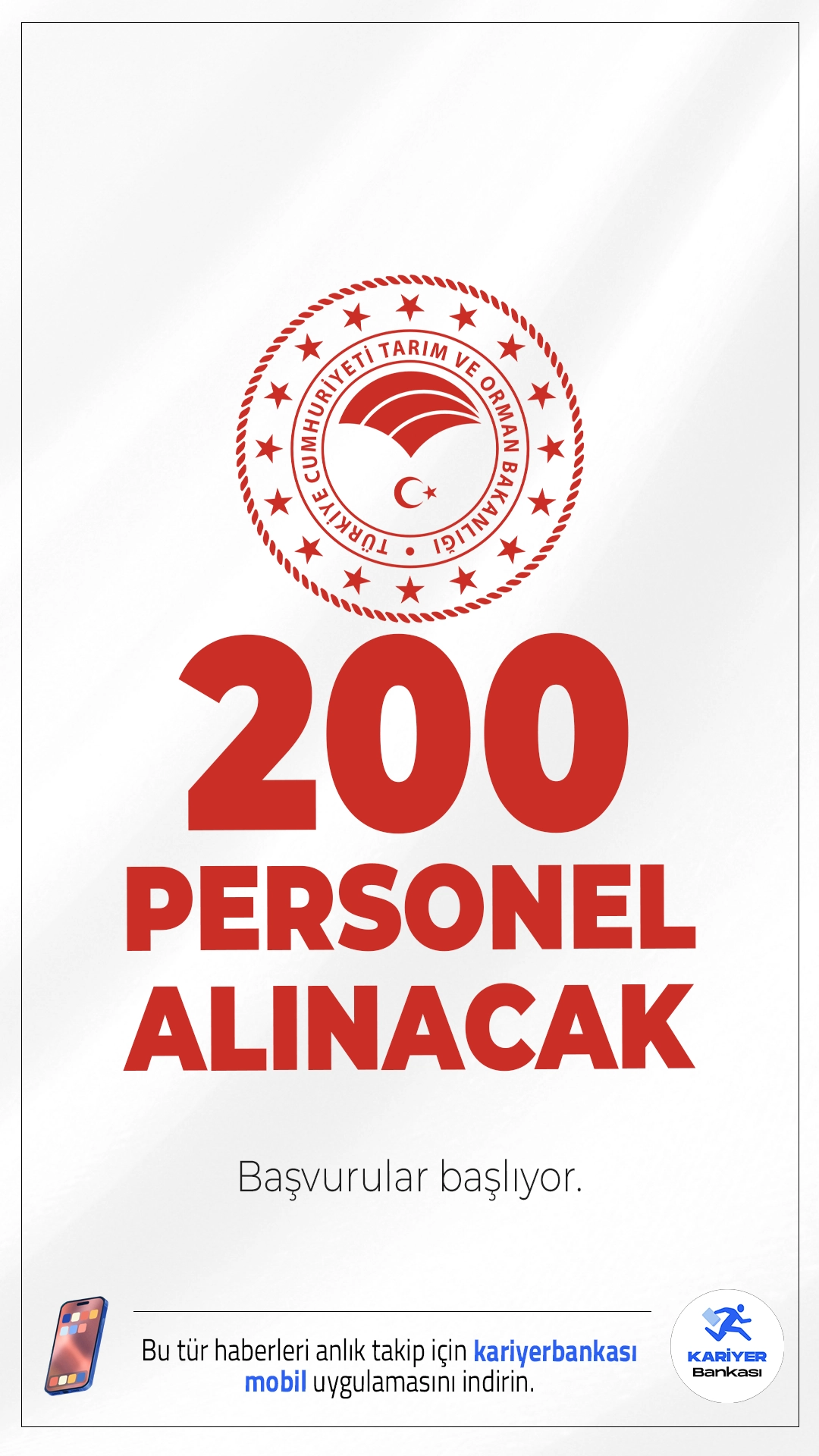 Tarım Bakanlığı 200 Personel Alımı Başvuruları Başlıyor.Resmi Gazete'de yayımlanan duyuruda, Tarım ve Orman Bakanlığına temizlik görevlisi, şoför, koruma ve güvenlik görevlisi, gıda mühendisi, ziraat mühendisi, veteriner hekim, ve su ürünleri mühendisi ünvanlarında olmak üzere toplam 200 personel alımı yapılacağı aktarıldı. Başvurular yarın(13 Ekim 2025) başlıyor.Başvuru yapacak adayların genel ve özel şartları sağlaması gerekmektedir. İşte şartlar ve başvuru bilgileri..