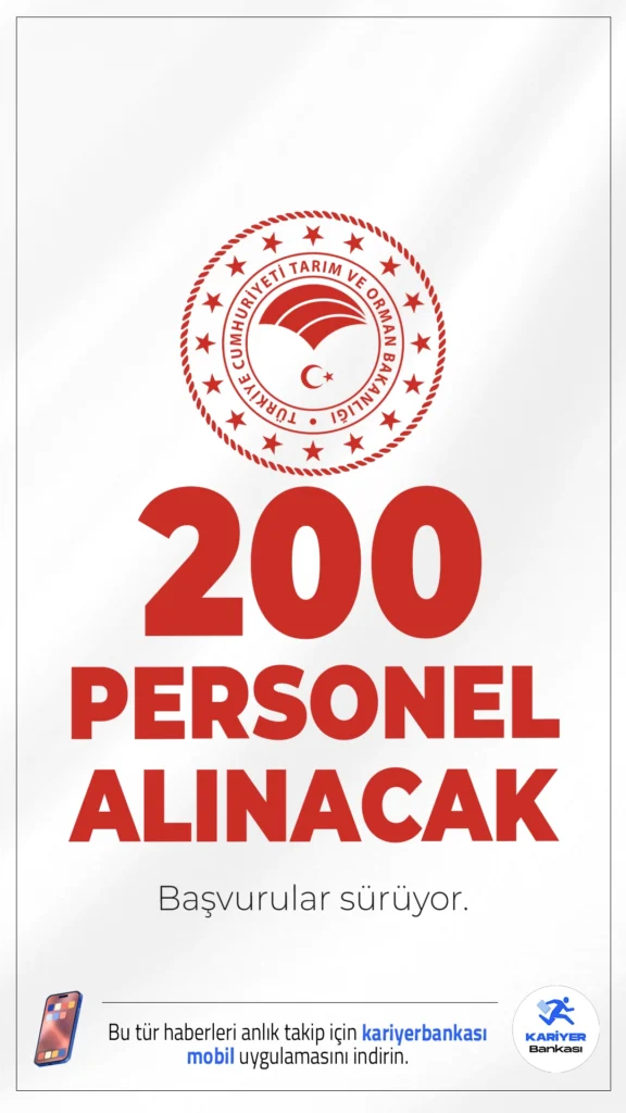 Tarım Bakanlığı 200 Personel Alımı Sürüyor.Tarım bakanlığı sözleşmeli personel alımı için başvuru işlemleri devam ediyor. İlgili alım duyurusunda, Tarım ve Orman Bakanlığına temizlik görevlisi, şoför, koruma ve güvenlik görevlisi, gıda mühendisi, ziraat mühendisi, veteriner hekim, ve su ürünleri mühendisi ünvanlarında sözleşmeli personel alımı yapılacağı aktarıldı.Başvuru yapacak adayların genel ve özel şartları sağlaması gerekmektedir.