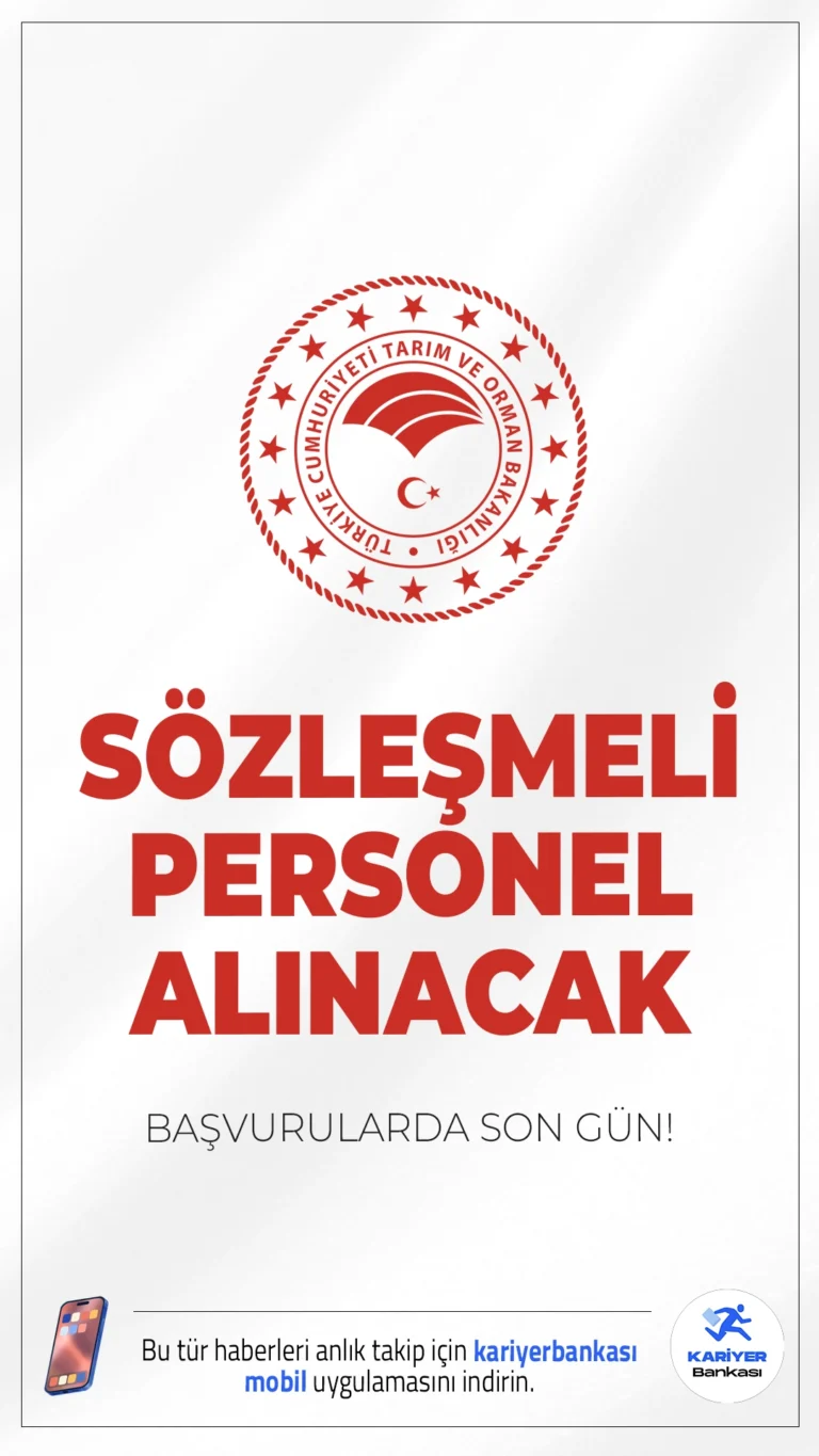 Tarım Bakanlığı 200 Personel Alımı Sona Eriyor.Tarım bakanlığı personel alımı başvurularında sona gelindi. Resmi Gazete'de yayımlanan duyuruya göre, Tarım ve Orman Bakanlığına temizlik görevlisi, şoför, koruma ve güvenlik görevlisi, gıda mühendisi, ziraat mühendisi, veteriner hekim, ve su ürünleri mühendisi ünvanlarında personel alınacak. Başvuru işlemleri bugün(24 Ekim 2025) sona eriyor. Başvuru şartları ve kontenjan dağılımına dair detaylar bu haberimizde.