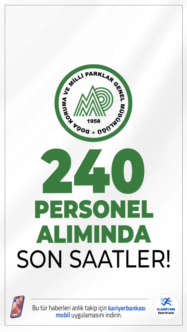 Tarım Bakanlığı DKMP 240 Personel Alımında Son Saatler.Tarım ve Orman Bakanlığı DKMP daimi personel alımı başvurularında son saatlere girildi.İlgili alım duyurusunda, Doğa Koruma ve Milli Parklar Genel Müdürlüğü'ne koruma ve güvenlik görevlisi, destek personeli(temizlik, şoför, bakım-onarım, sekreterya) tekniker, orman muhafaza memuru ve büro personeli kadrolarına personel alımı yapılacağı aktarıldı. Başvurular bugün(17 Ekim 2025) sona eriyor.Kontenjanlar ve diğer detaylar bu haberimizde.