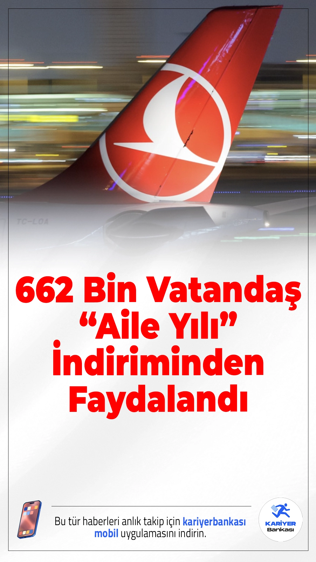 662 Bin Vatandaş “Aile Yılı” İndiriminden Faydalandı.Aile ve Sosyal Hizmetler Bakanlığı, 2025 yılı “Aile Yılı” kapsamında Türk Hava Yolları (THY) iş birliğiyle hayata geçirilen aile indirimi kampanyasının sonuçlarını paylaştı. Buna göre, yılın ilk 9 ayında 662 bin 499 vatandaş yüzde 15 indirimli bilet fırsatından yararlandı.