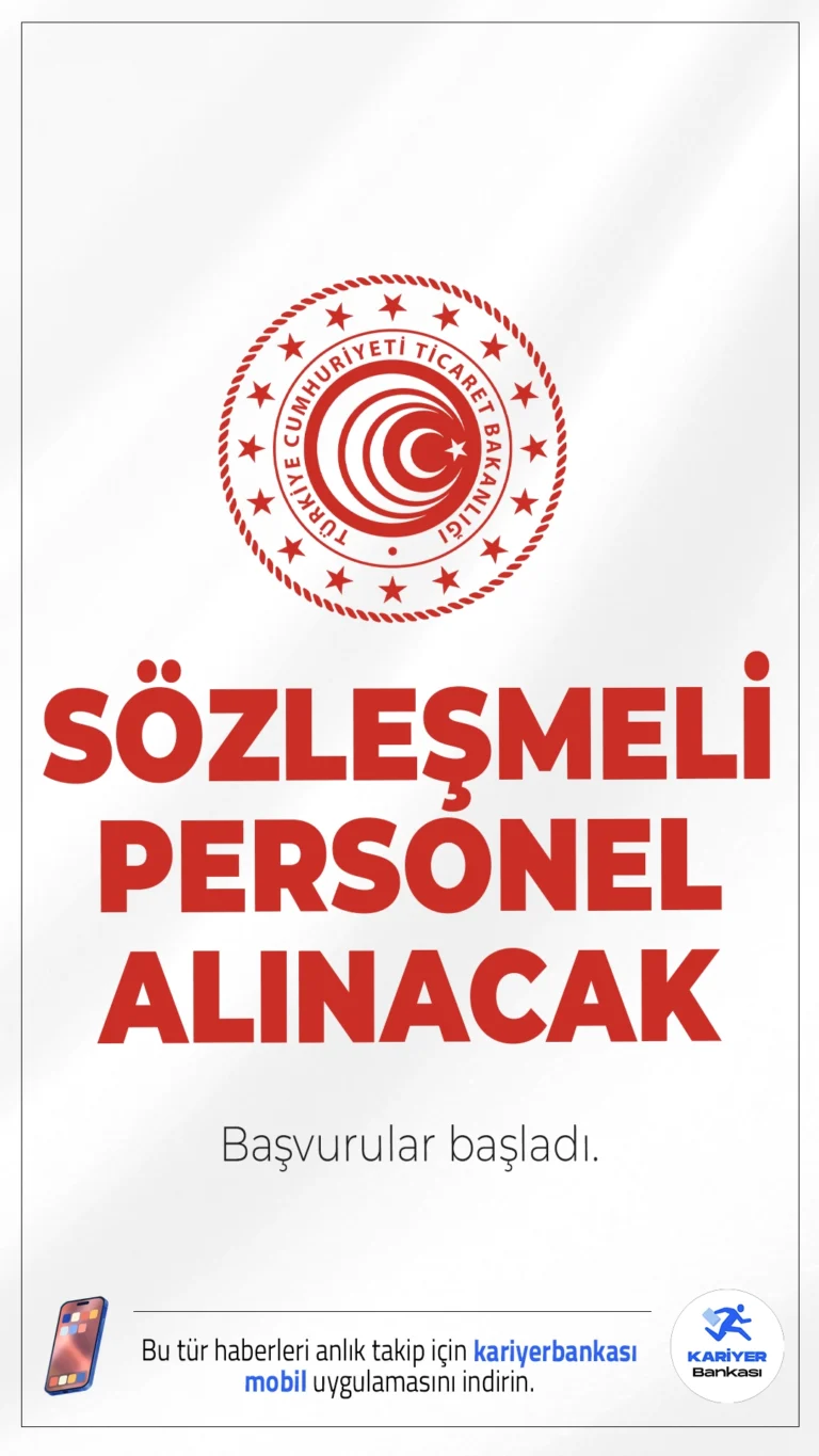 Ticaret Bakanlığı 14 Personel Alımı Başvuruları Alınacak.Ticaret Bakanlığı, Bilgi Teknolojileri Genel Müdürlüğü bünyesinde görevlendirilmek üzere toplam sözleşmeli personeli alımı başvuruları başladı. Alımlar, 31/12/2008 tarihli ve 27097 sayılı Resmî Gazete’de yayımlanan yönetmelik hükümlerine göre yapılacak olup, sözlü/uygulamalı sınav ile gerçekleştirilecektir.İşte şartlar ve başvuru uru bilgileri..