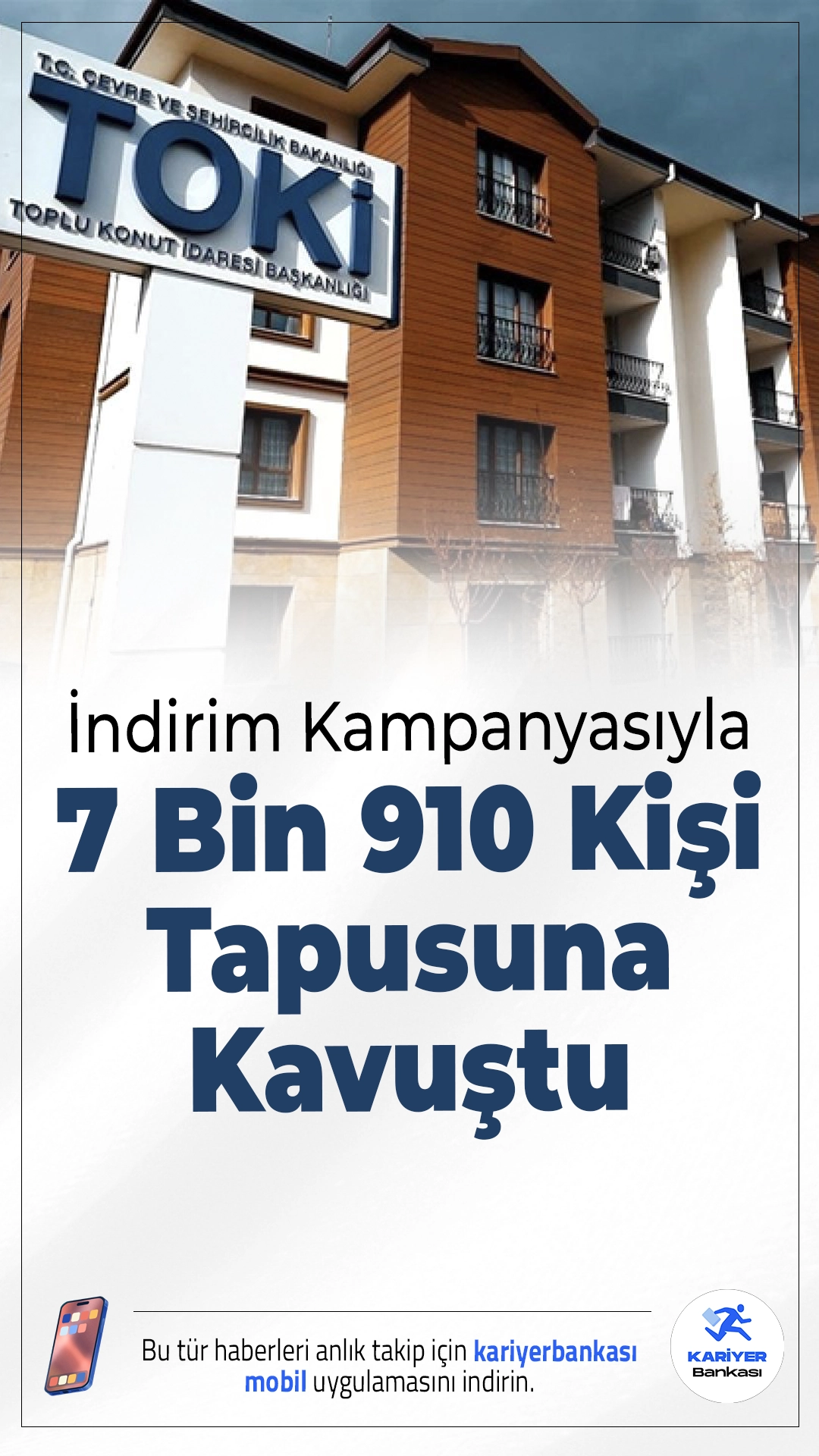 TOKİ İndirim Kampanyasıyla 7 Bin 910 Kişi Tapusuna Kavuştu.TOKİ’nin yüzde 25 indirim kampanyası sayesinde binlerce kişi borcunu kapatarak tapusuna kavuştu. Kampanya başvuruları 17 Ekim'e kadar devam ediyor.