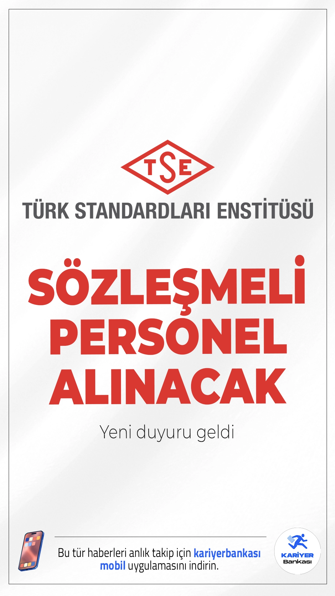 TSE 13 Sözleşmeli Personel Alımı Yapacak.Türk Standardları Enstitüsü (TSE) sözleşmeli personel alımı duyurusu yayımlandı.Alımlar, 375 sayılı Kanun Hükmünde Kararname kapsamında ve ilgili yönetmelik çerçevesinde sözlü sınav başarı sıralamasına göre gerçekleştirilecek.Başvuru yapacak adayların genel şartların yanı sıra, özel şartlarıda dikkatle incelemesi gerekmektedir.