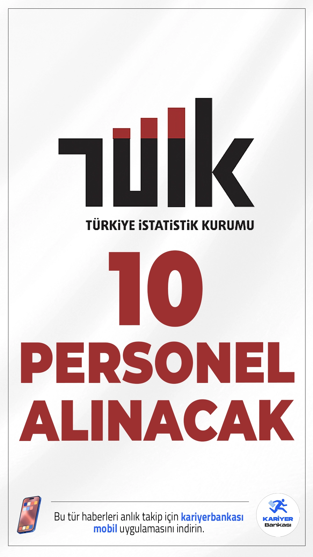 TÜİK 10 Personel Alımı Duyurusu Yayımlandı.Türkiye İstatistik Kurumu (TÜİK), 2024 KPSS P3 puan türüyle 10 sözleşmeli personel alımı gerçekleştirecek. Ankara merkez teşkilatında istihdam edilecek personeller “Çözümleyici, Sistem Programcısı” ve “Programcı” unvanlarında görev yapacak. Alım, 657 sayılı Devlet Memurları Kanunu’nun 4/B maddesi kapsamında gerçekleştirilecek ve başvuranlar sözlü sınavla belirlenecek.İşte şartlar ve başvuru bilgileri..