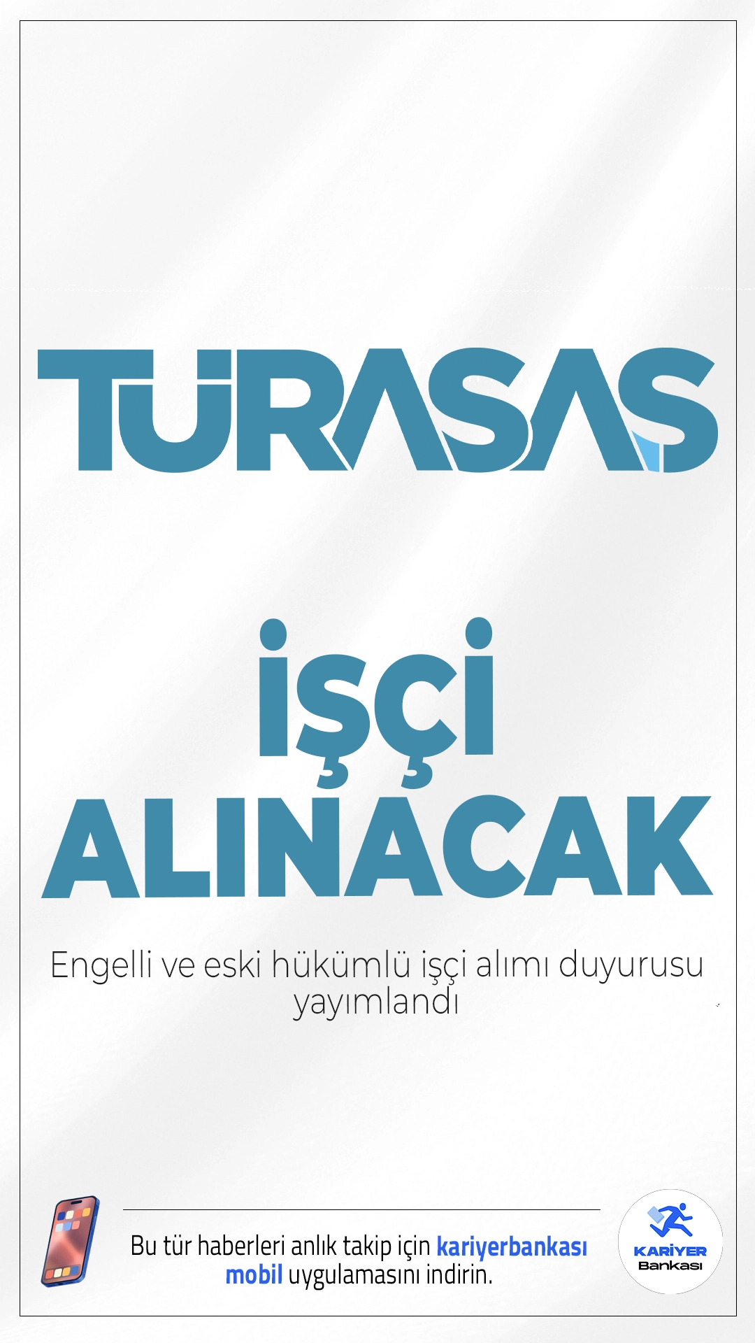 TÜRASAŞ 12 İşçi Alımı Yapacak.TÜRASAŞ Sakarya Bölge Müdürlüğü, 2025 yılı için eski hükümlü/TMY ve engelli statüsünde toplamda 12 sürekli işçi alımı gerçekleştirecek. Başvurular, Türkiye İş Kurumu (İŞKUR) üzerinden yapılacak ve adaylar çeşitli sınav ve kura süreçlerinden geçirilecek.