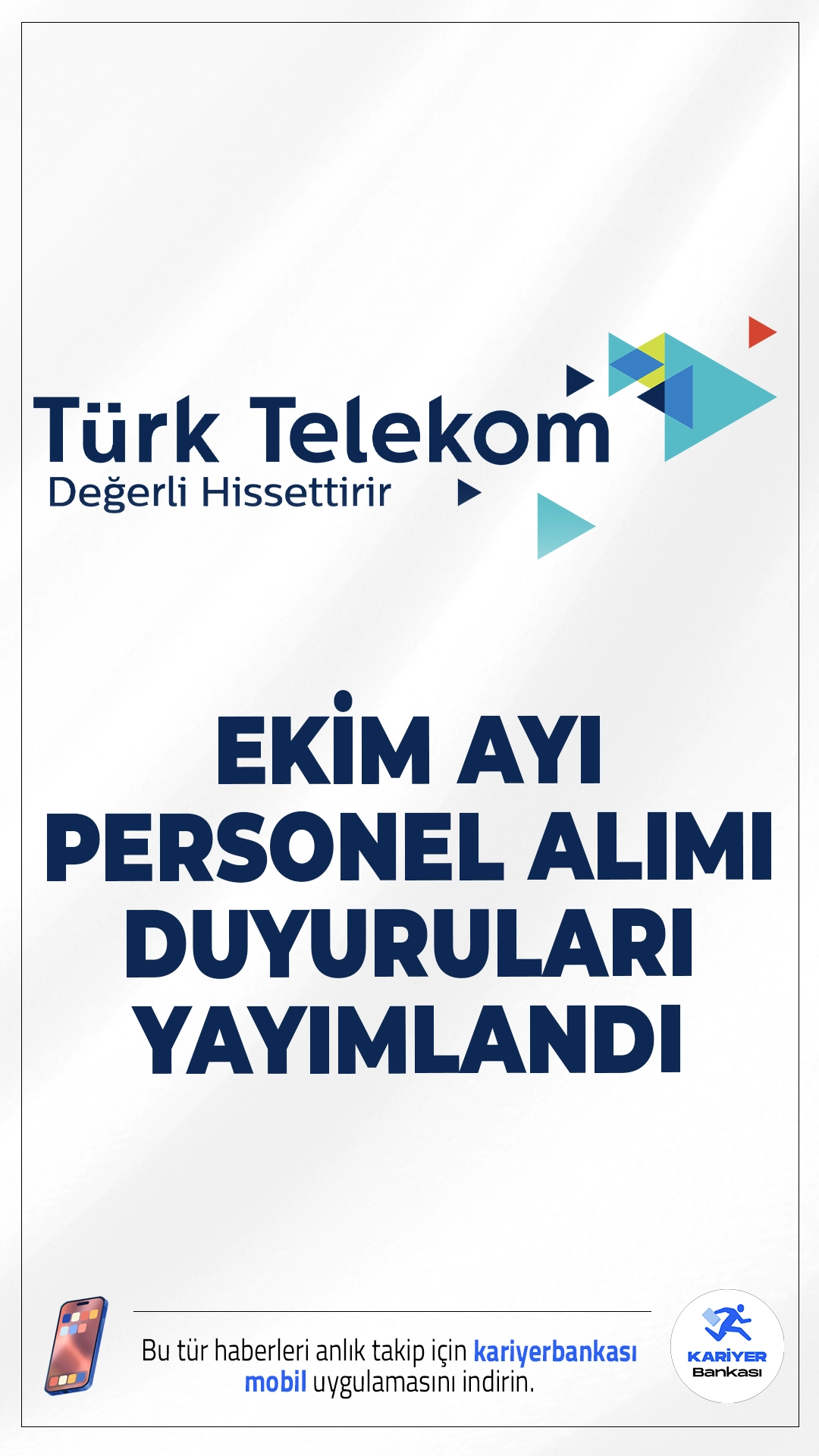 Türk Telekom Ekim Ayı Personel Alımı Duyuruları Yayımlandı.Türkiye’nin önde gelen iletişim ve teknoloji şirketlerinden Türk Telekom, 2025 yılı Ekim ayı itibarıyla yeni personel alım duyurularını yayımladı. Farklı mühendislik ve uzmanlık alanlarında yapılacak olan alımlarla, şirketin teknolojik dönüşüm ve dijitalleşme vizyonuna katkı sağlayacak yeni ekip arkadaşları aranıyor.