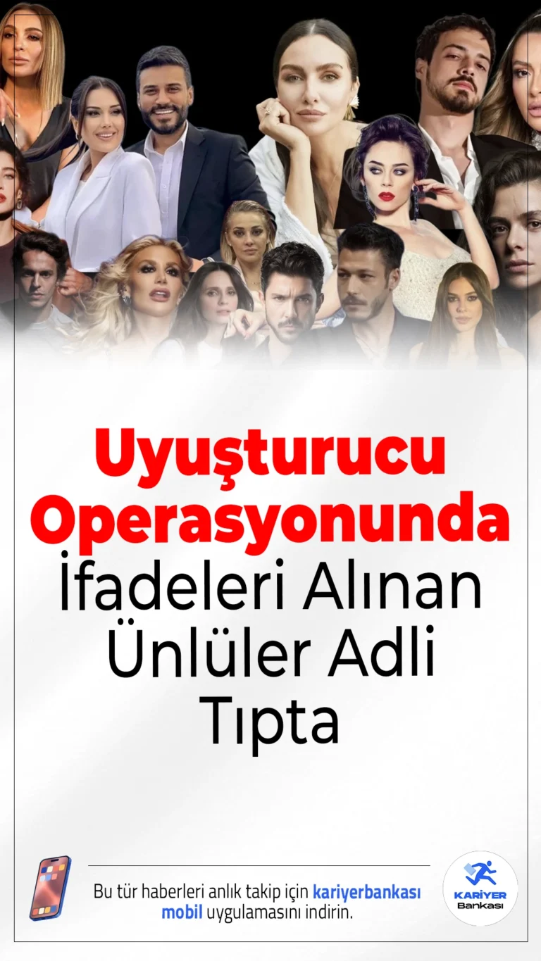 Uyuşturucu Operasyonunda Ünlü İsimler Adli Tıp'a Sevk Edildi.İstanbul'da yürütülen uyuşturucu soruşturmasında ifadeleri alınan ünlü isimler, kan örnekleri için Adli Tıp Kurumu'na sevk edildi.