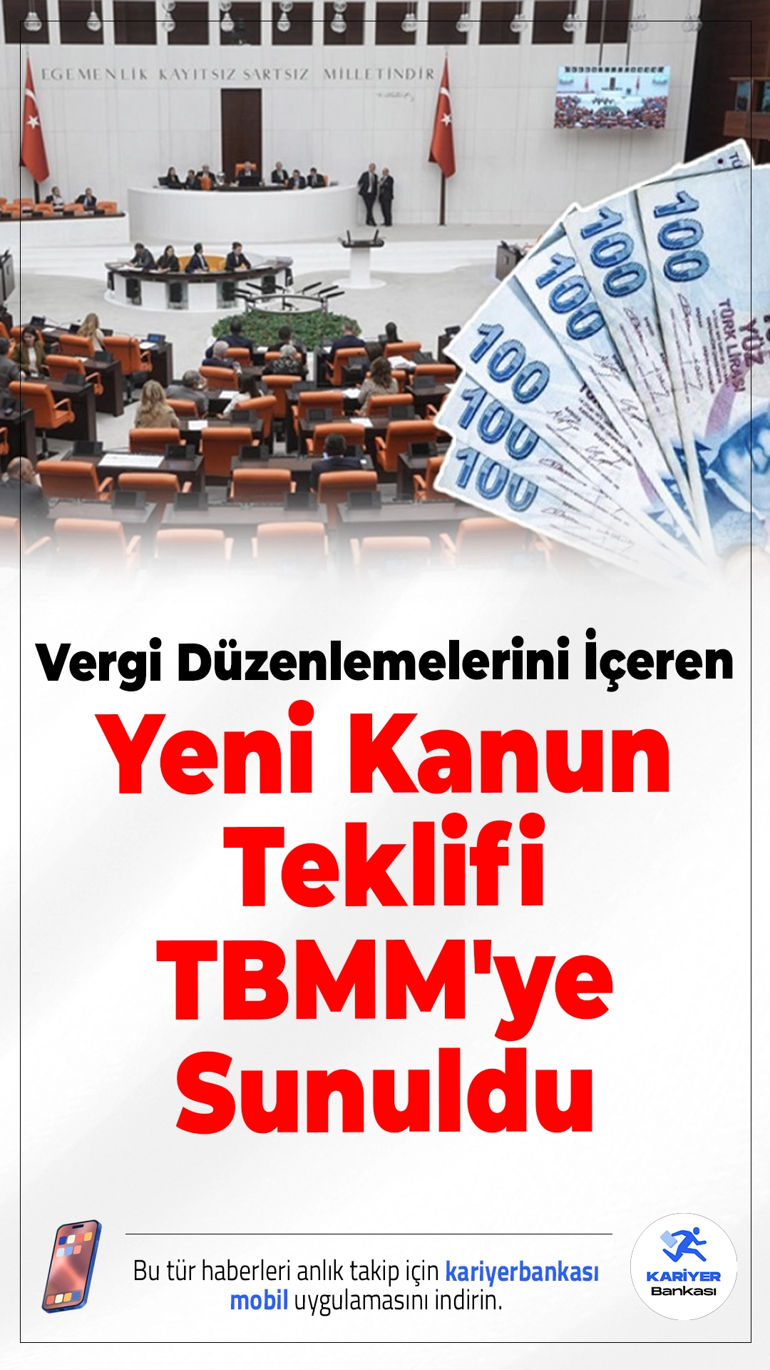 Vergi Düzenlemelerini İçeren Yeni Kanun Teklifi TBMM'ye Sunuldu.Gelir vergisinden MTV’ye, tapu harçlarından BES'e kadar çok sayıda değişikliği içeren kanun teklifi, Türkiye Büyük Millet Meclisi’ne sunuldu. Teklif, sosyal güvenlik, emlak, araç satışları, özel sağlık kuruluşları ve daha pek çok alanda önemli düzenlemeler getiriyor.