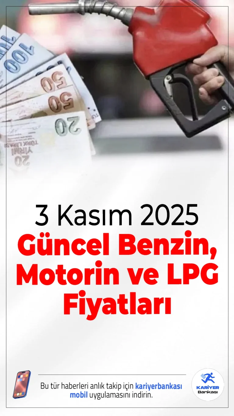 3 Kasım 2025 Güncel Benzin, Motorin ve LPG Fiyatları.Türkiye genelinde akaryakıt fiyatları, brent petrol ve döviz kurundaki hareketlilikle yeniden şekillendi. 3 Kasım 2025 itibarıyla benzin ve motorin fiyatlarında herhangi bir zam ya da indirim bulunmuyor. Fiyatlar sabit kaldı.