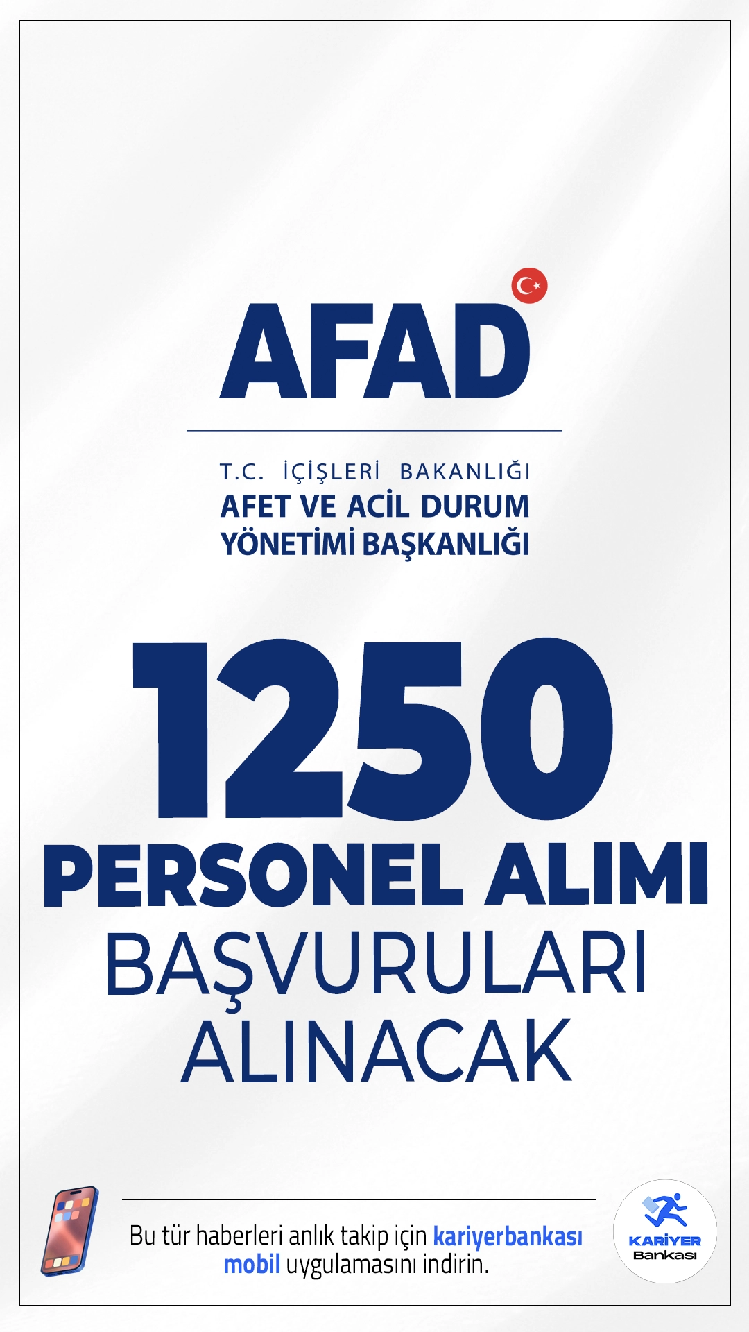 AFAD 1250 Personel Alımı Başvuruları Alınacak.Afet ve Acil Durum Yönetimi Başkanlığı (AFAD) personel alımı başvuruları bugün(5 Kasım 2025) itibariyle alınmaya başlandı. İlgili alım duyurusuna göre, AFAD'a 77 arama ve kurtarma teknikeri, 1273 arama ve kurtarma teknisyeni olmak üzere 1250 sözleşmeli personel alımı yapılacak.Başvuru sayfası, şartlar ve illere göre kontenjan dağılımı haberimizde.