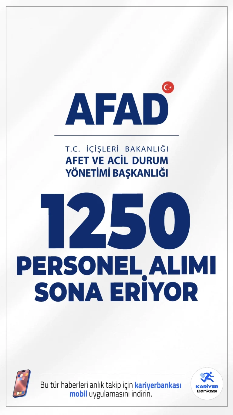 AFAD 1250 Personel Alımı Başvurusu Sona Eriyor.Afet ve Acil Durum Yönetimi Başkanlığı (AFAD) personel alımı başvurularında sona gelindi.İlgili alım duyurusunda, AFAD'a 77 arama ve kurtarma teknikeri ve 1273 arama ve kurtarma teknisyeni ünvanlarında toplamda 1250 sözleşmeli personel alımı yapılacağı aktarıldı.İllere göre kontenjanlar ve şartlar bu haberimizde.