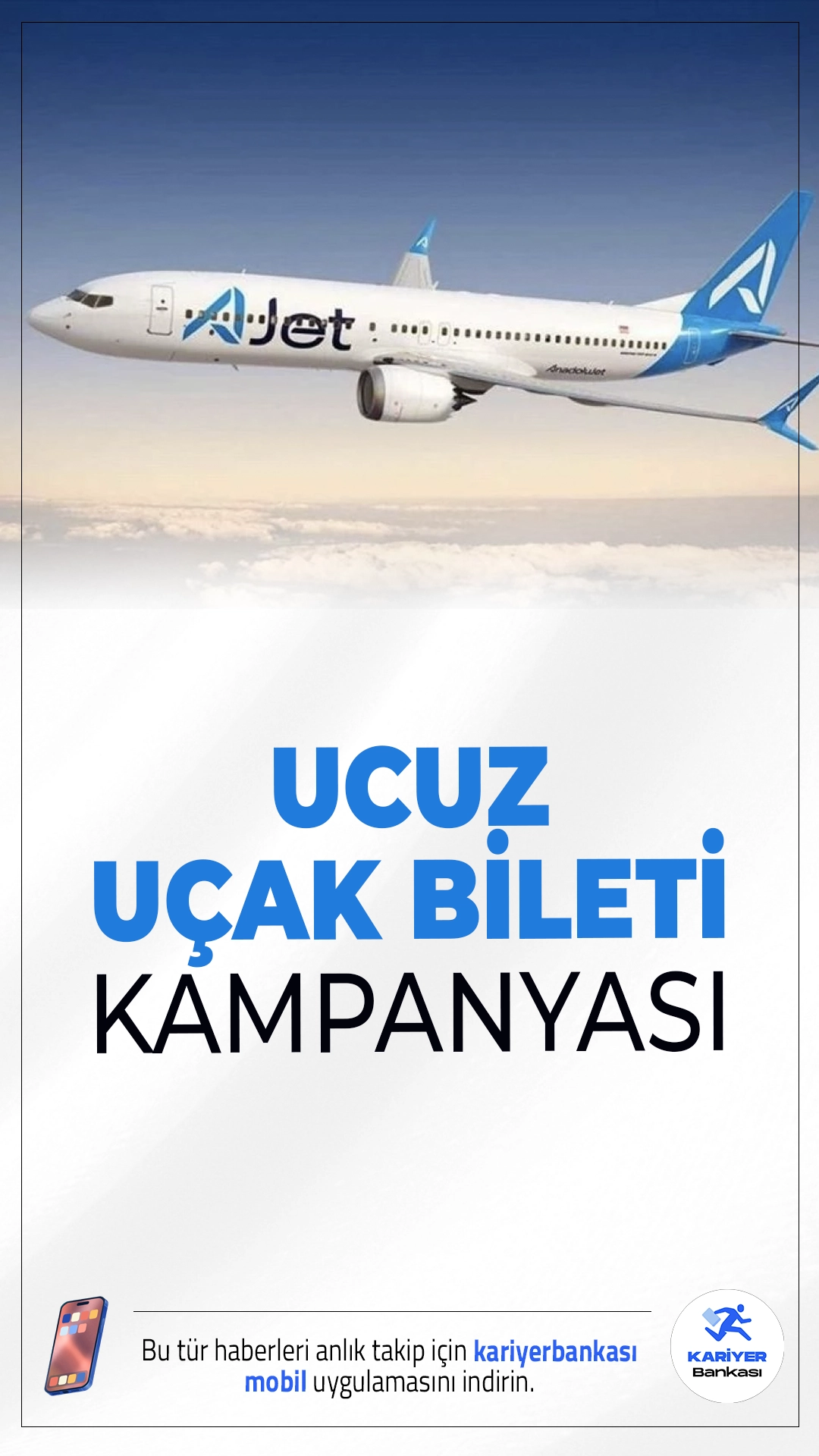 AJet’ten Ucuz Uçak Bileti Kampanyası.Türkiye'nin genç havayolu şirketi AJet, kış sezonu öncesi yurt dışı uçuşları için büyük bir indirim kampanyası başlattı. 34 ülkeye yapılan uçuşlarda geçerli olan kampanyayla biletler 9 dolardan/eurodan başlayan fiyatlarla satışa sunuldu.
