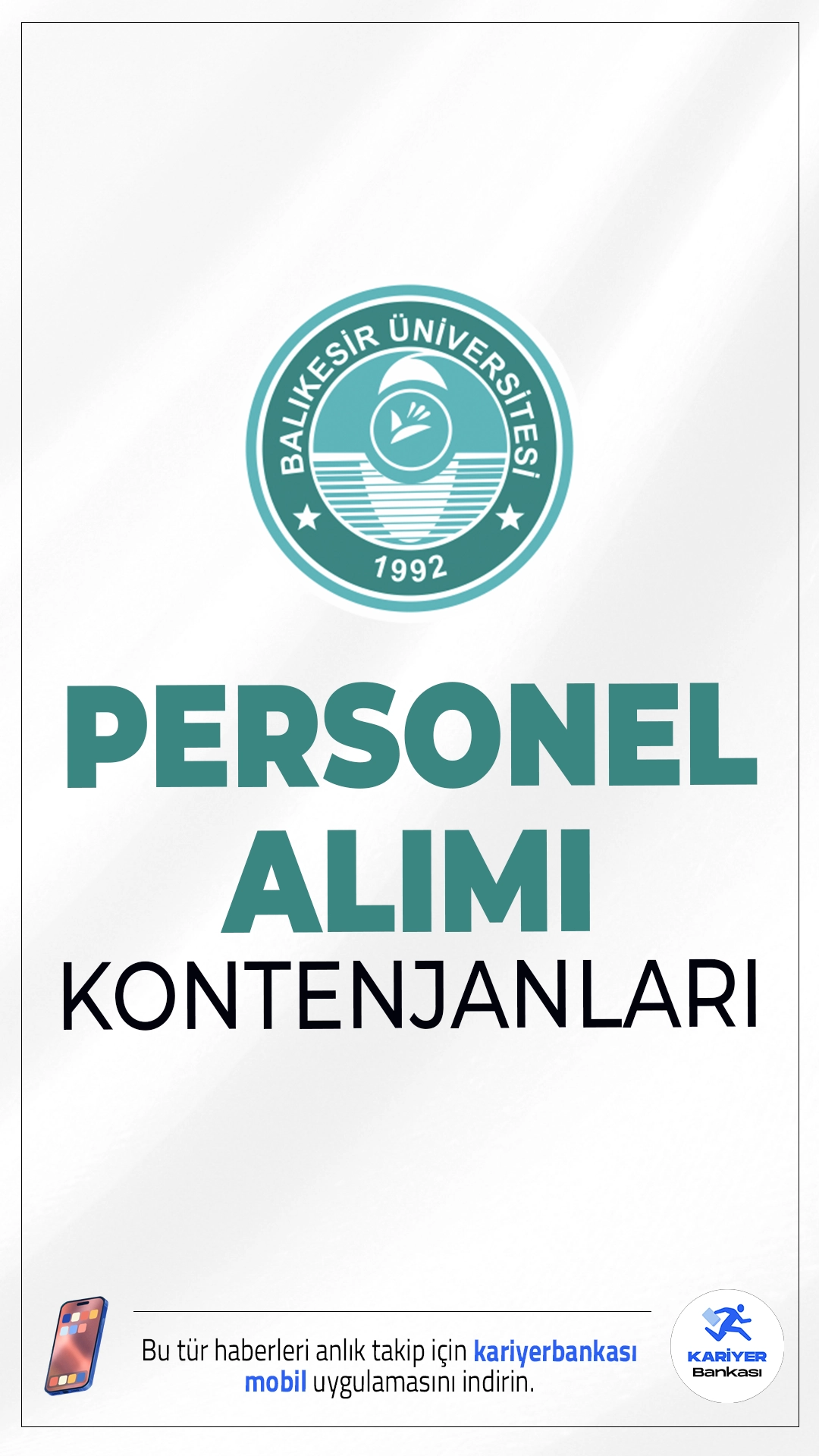 Balıkesir Üniversitesi 25 Personel Alımı Kontenjanları.Balıkesir Üniversitesi hemşire, sağlık teknikeri, teknisyen, destek personeli(hastane, genel) ünvanlarında sözleşmeli personel alımı başvuruları sürüyor. Alımlar, 657 sayılı Devlet Memurları Kanunu’nun 4/B maddesi uyarınca ve 2024 KPSS (B) grubu puan sıralaması esas alınarak yapılacak.Başvuru şartları ve kontenjan dağılımına dair detaylar bu haberimizde.