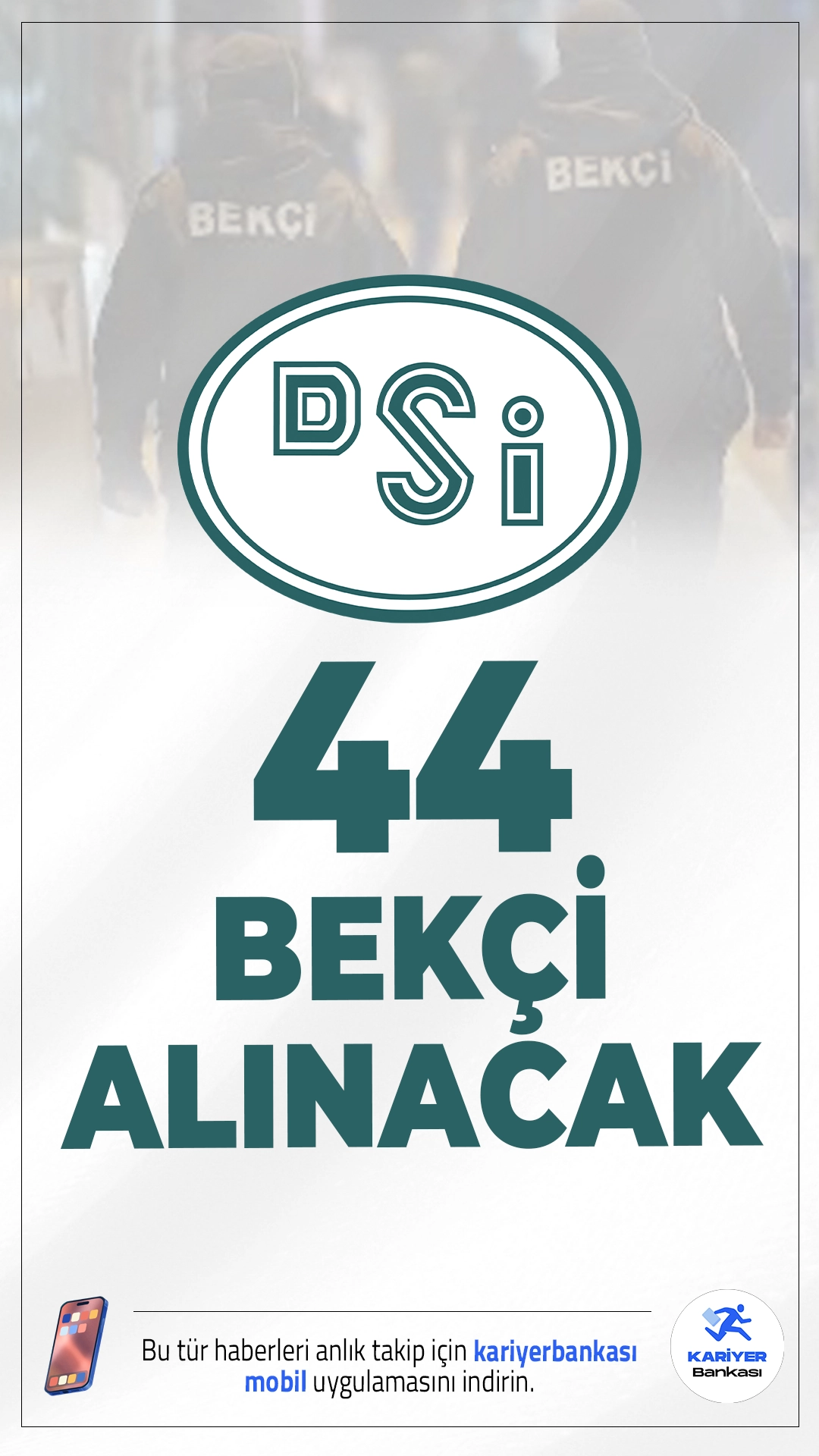 DSİ 44 Bekçi Alımı Yapacak.Devlet Su İşleri (DSİ) taşra birimlerinde istihdam edilmek üzere 44 Bekçi alımı yapacağını duyurdu. Bu alımlar, noter huzurunda yapılacak kura yöntemiyle gerçekleştirilecek.