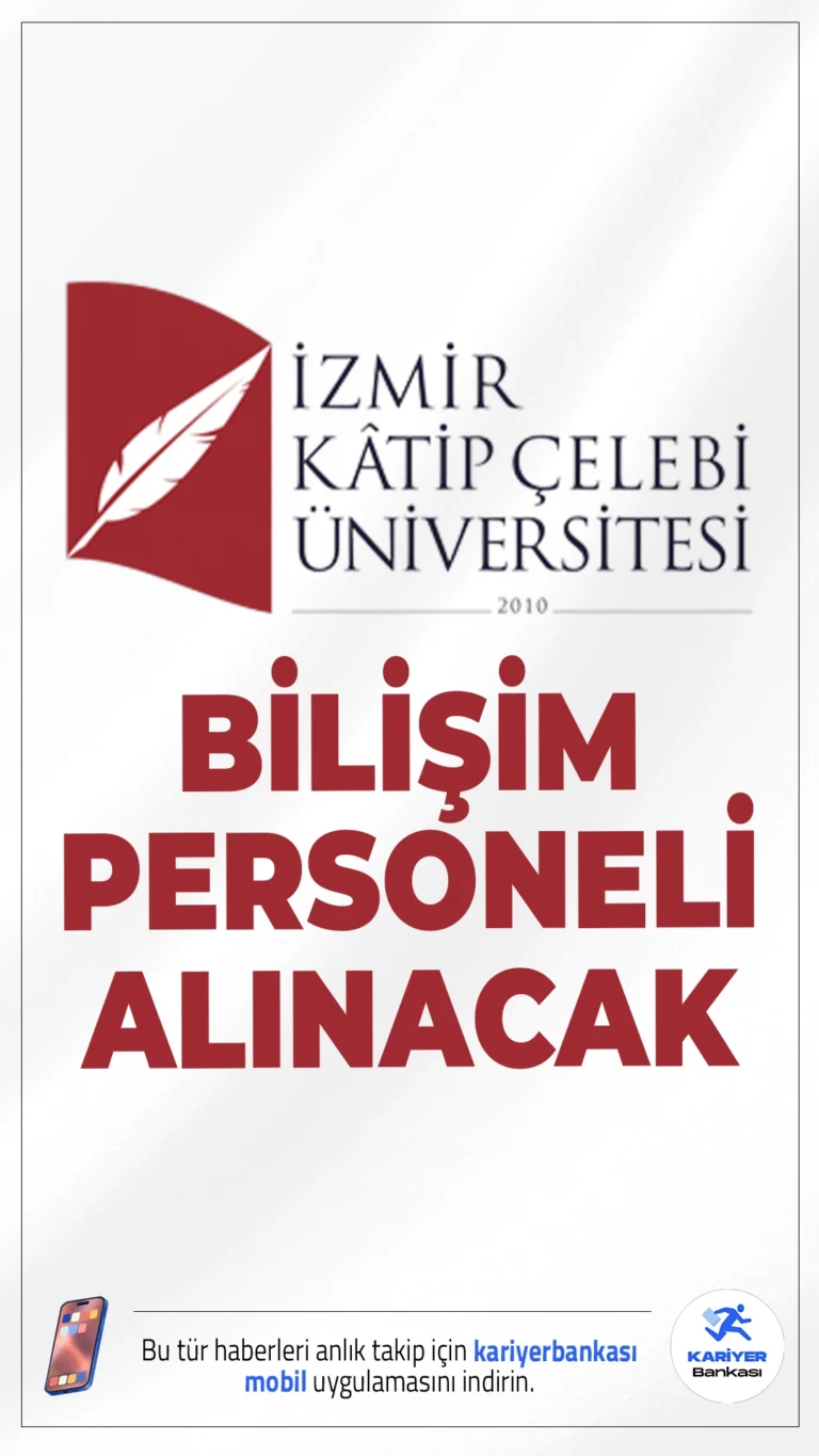 İKÇÜ 9 Personel Alımı Yapacak.İzmir Kâtip Çelebi Üniversitesi, Bilgi İşlem Daire Başkanlığı bünyesinde görevlendirilmek üzere 9 sözleşmeli bilişim personeli alımı gerçekleştireceğini duyurdu. Alım, yazılı sınavla yapılacak ve başvurular 19 Kasım – 5 Aralık 2025tarihleri arasında alınacak.